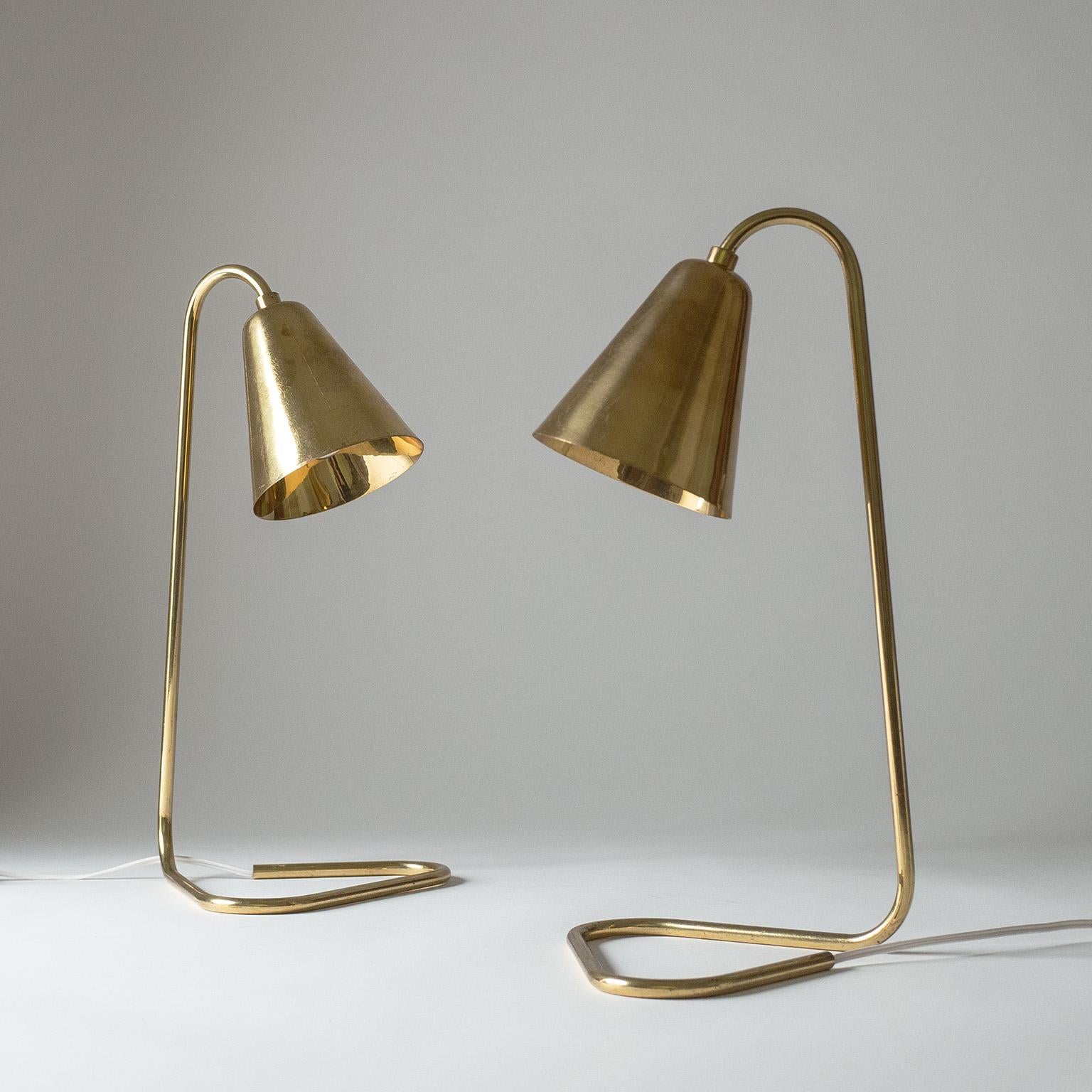 Pair of Scandinavian Brass Table Lamps, 1960s For Sale 2