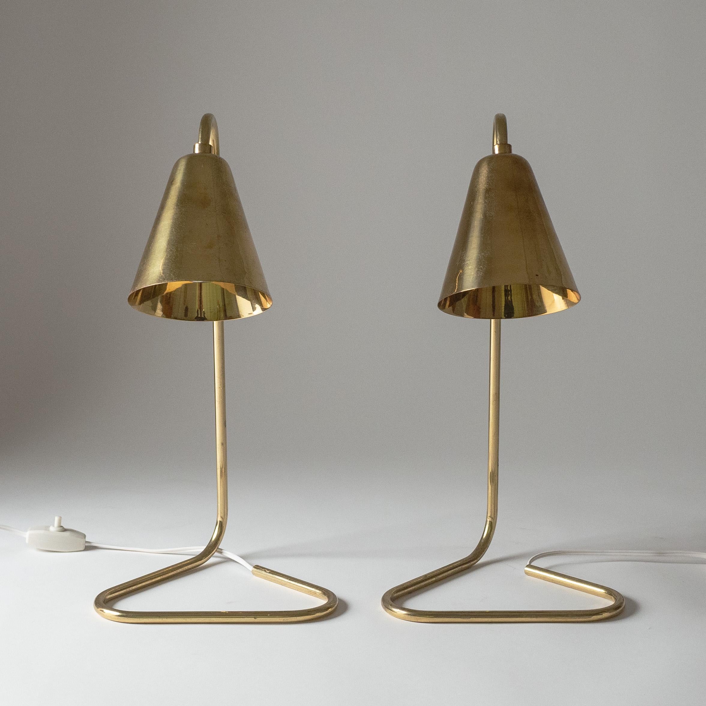 Pair of Scandinavian Brass Table Lamps, 1960s For Sale 3