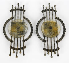 Pair of Scandinavian Brutalist Glass & Metal Wall Lamps C. 1970S