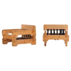 Pair of Scandinavian Brutalist style Pine Armchairs, C. 1965.