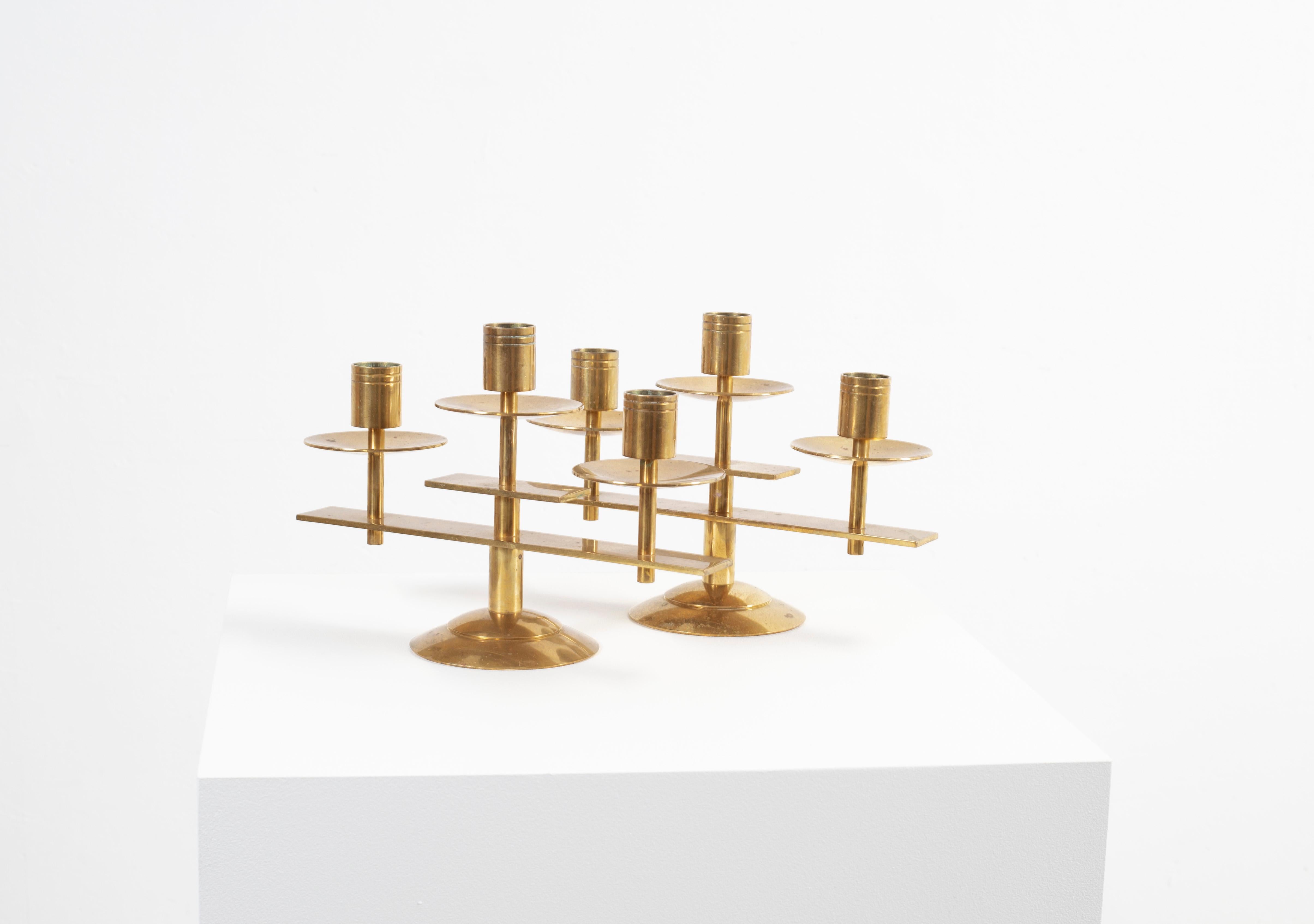 Pair of Scandinavian Candleholders in Brass, Denmark, 1960s In Good Condition For Sale In Oslo, NO