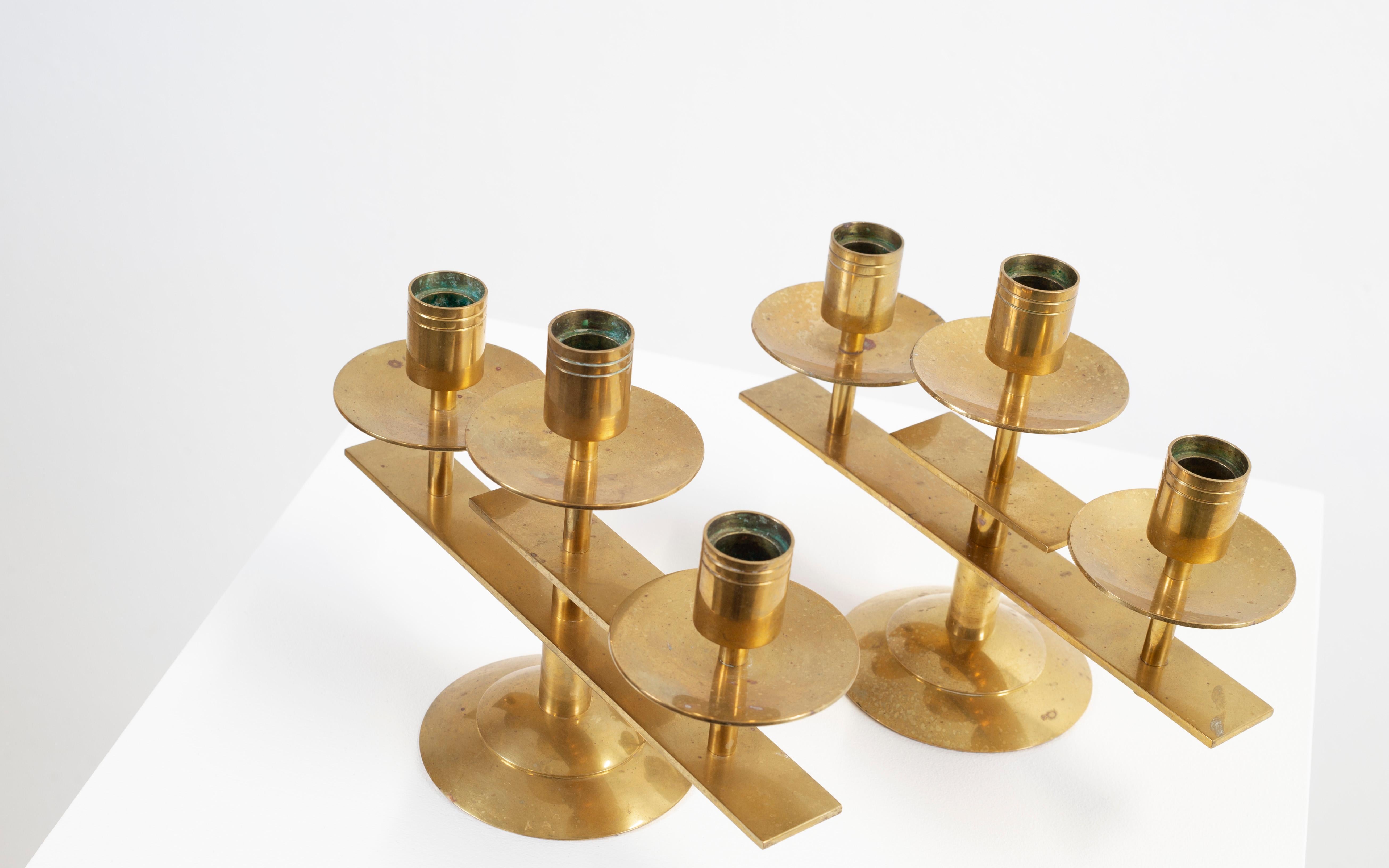 Mid-20th Century Pair of Scandinavian Candleholders in Brass, Denmark, 1960s For Sale