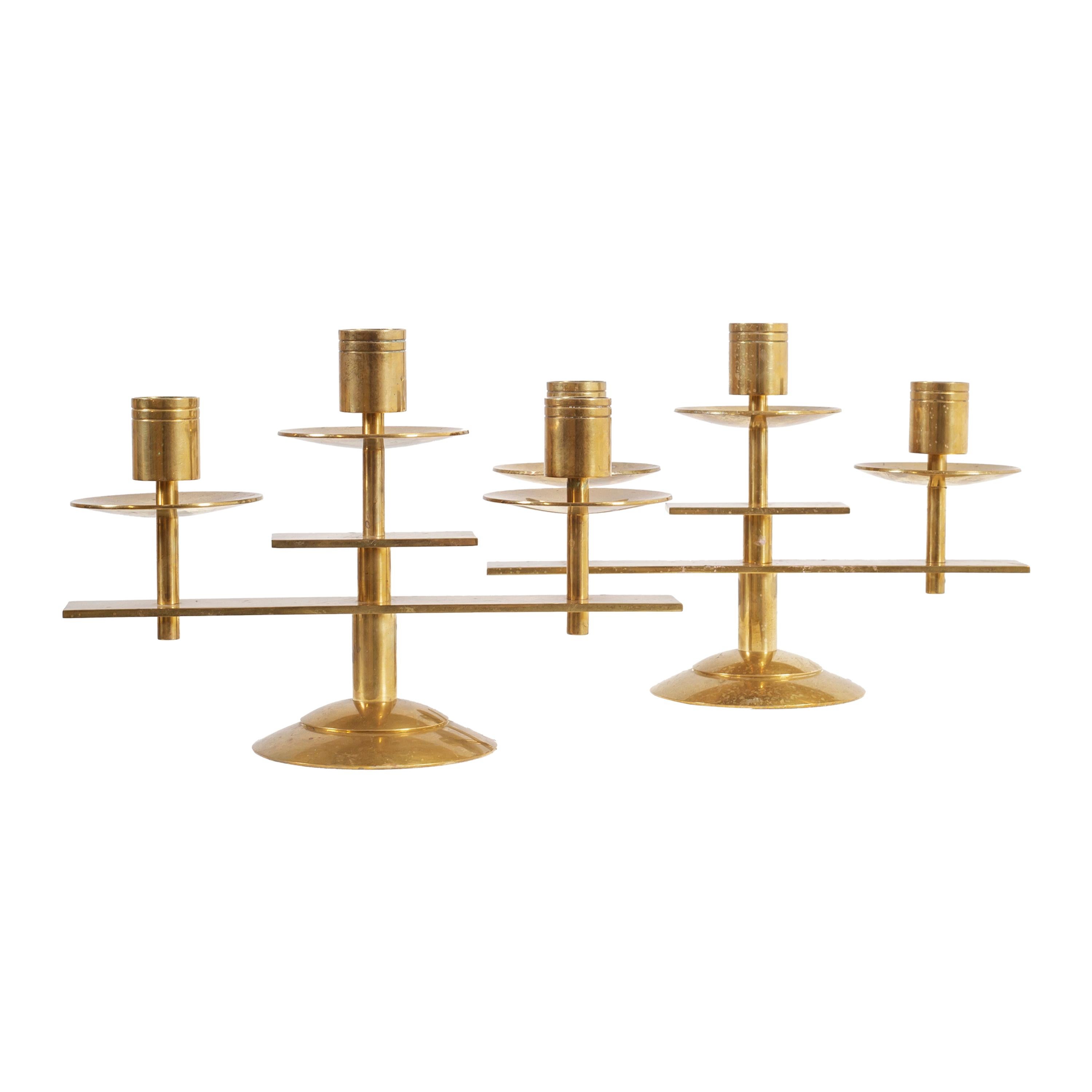 Pair of Scandinavian Candleholders in Brass, Denmark, 1960s