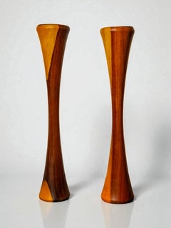 Paire de bougeoirs scandinaves en Wood, Danemark, années 1980
