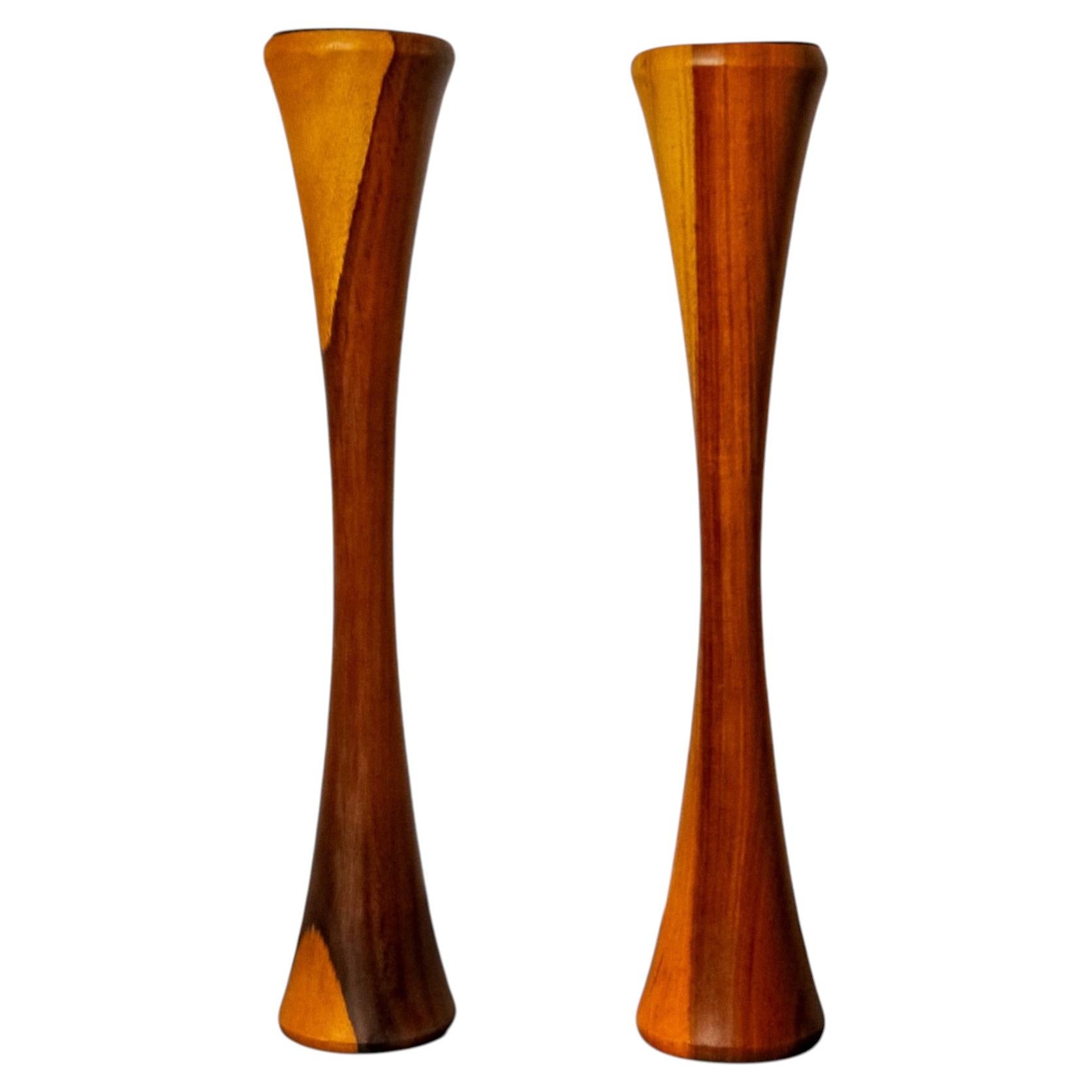 Pair of scandinavian candleholder in Wood, Denmark, 1980's