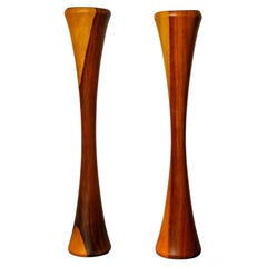 Paire de bougeoirs scandinaves en Wood, Danemark, années 1980
