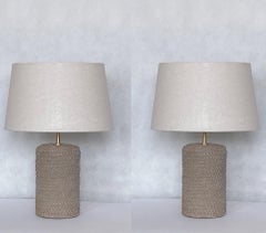 Pair of Scandinavian Ceramic Table Lamps, 1960s, Linen Shades