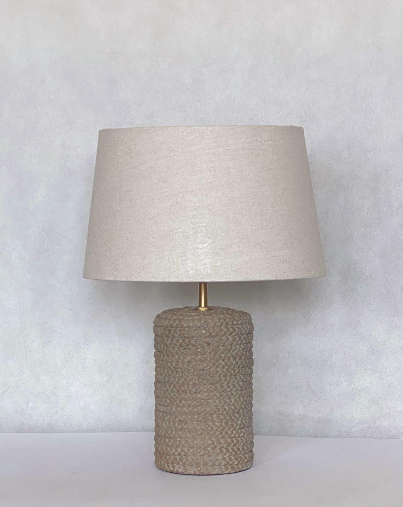 Mid-Century Modern Pair of Scandinavian Ceramic Table Lamps, 1960s, Linen Shades For Sale