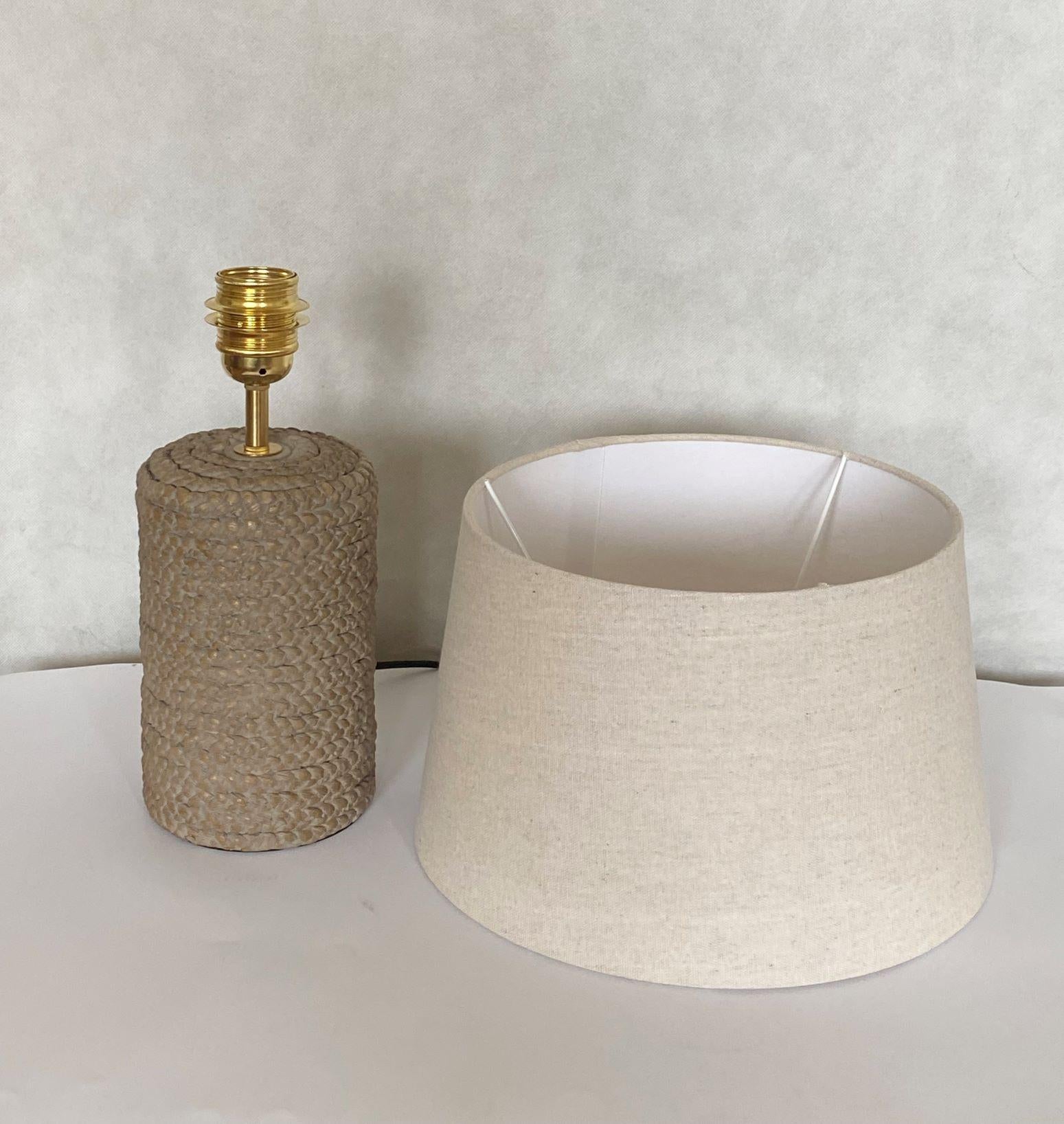 Pair of Scandinavian Ceramic Table Lamps, 1960s, Linen Shades For Sale 3