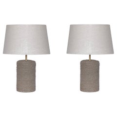 Pair of Scandinavian Ceramic Table Lamps, 1960s, Linen Shades