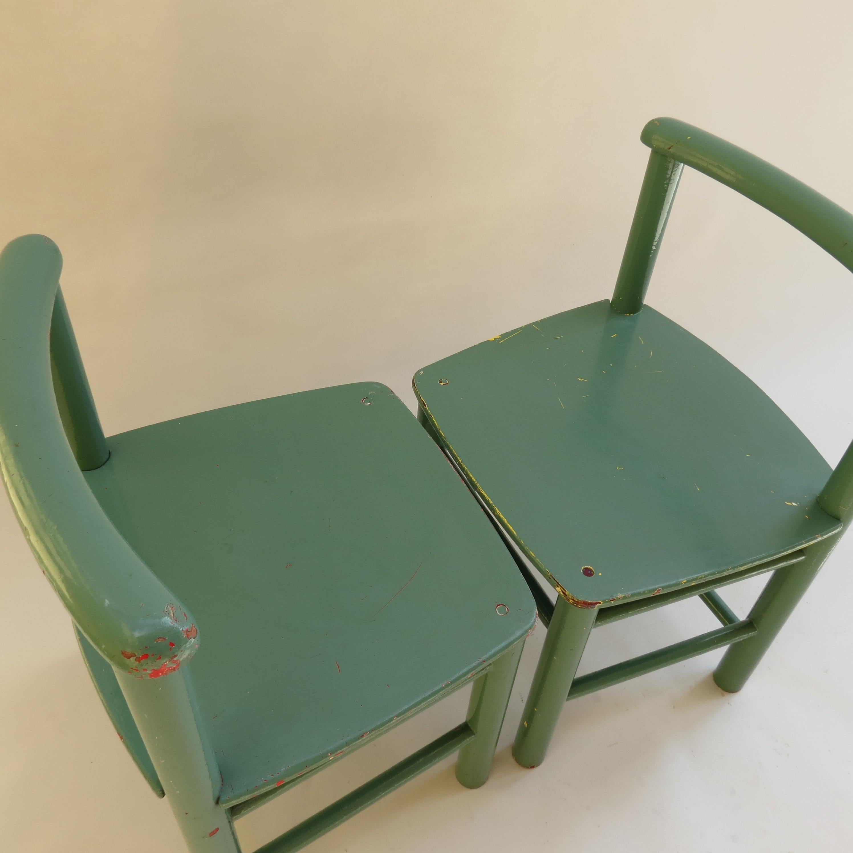 Pair of Scandinavian Childs Chairs in Green from the 1960s 3