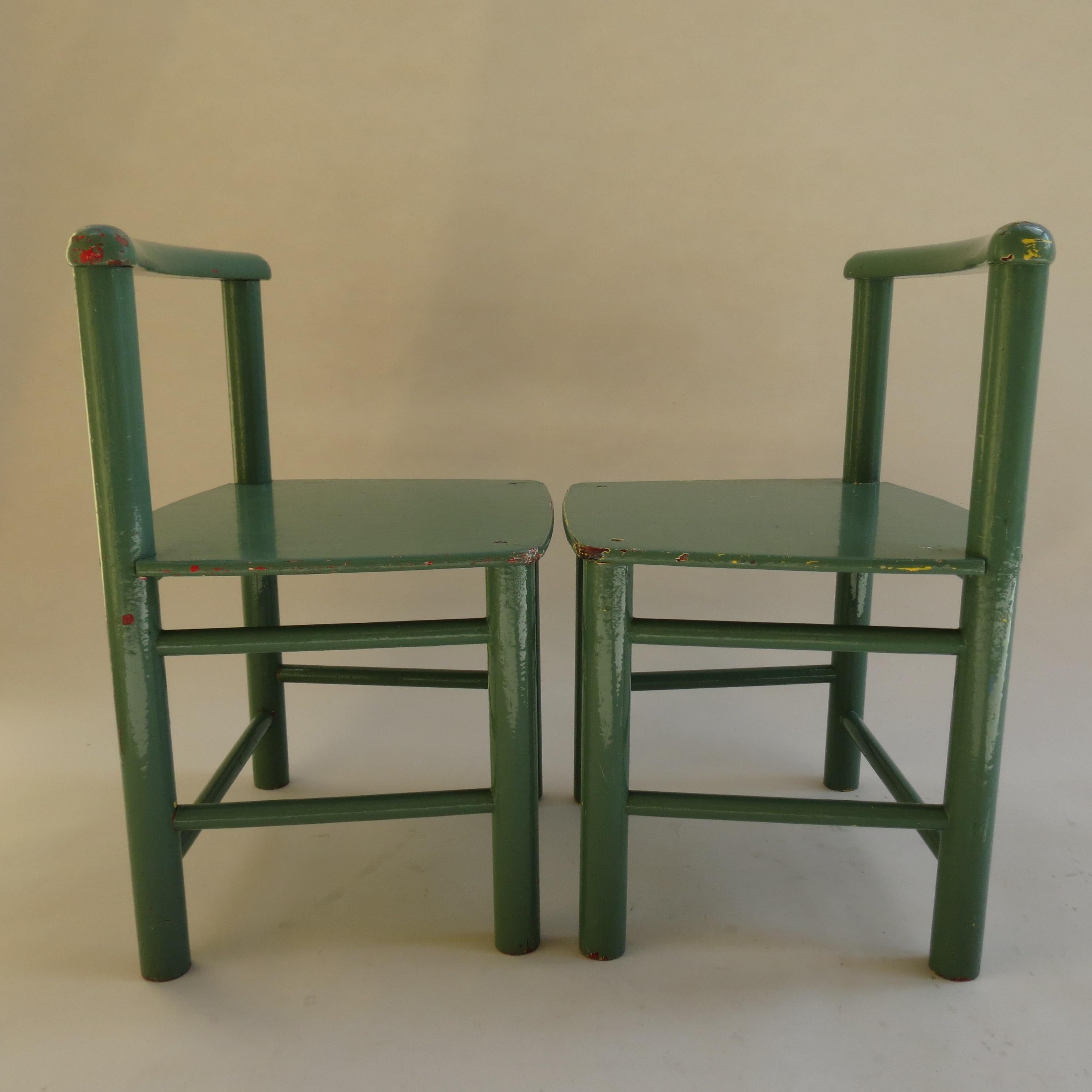 Pair of Scandinavian Childs Chairs in Green from the 1960s 4