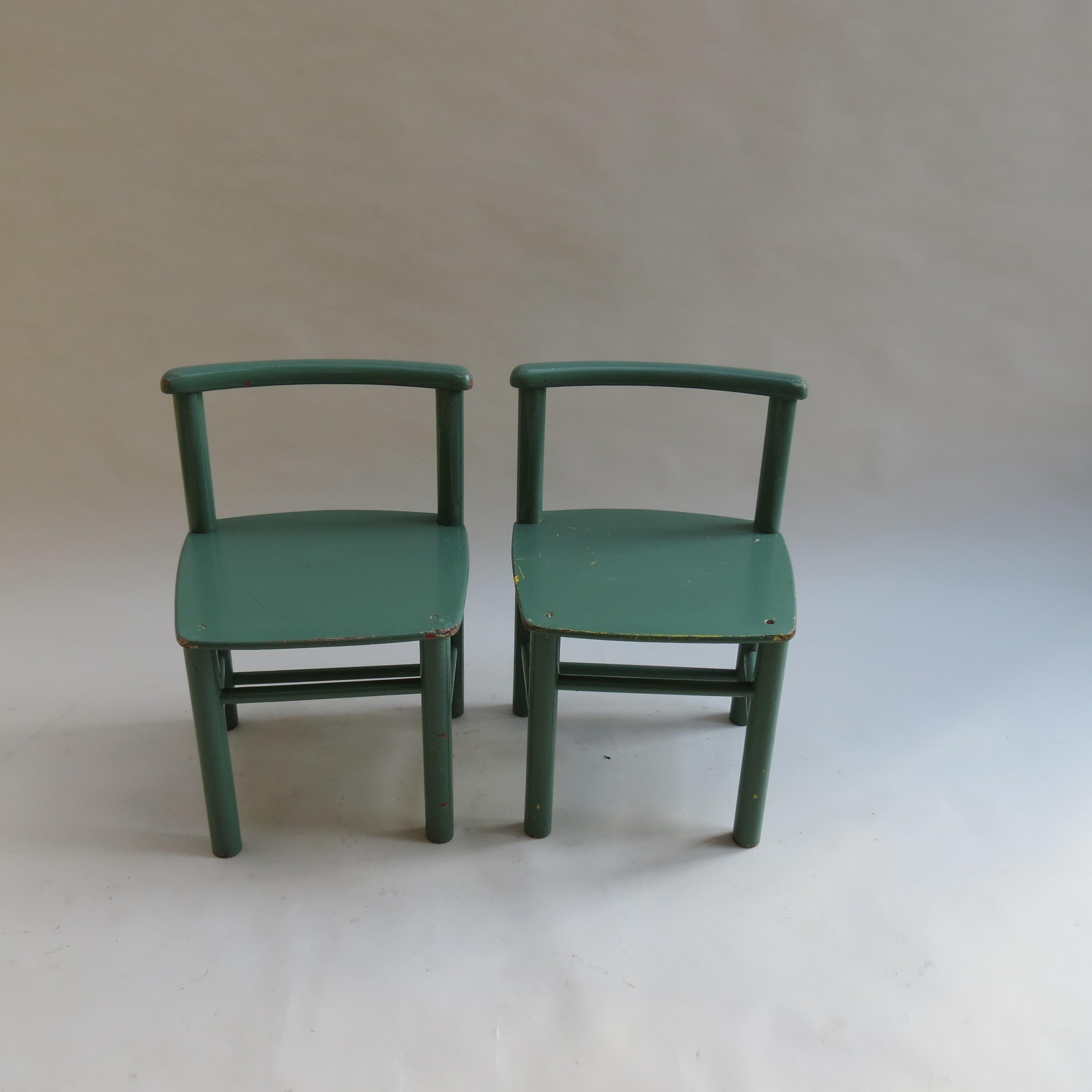 Mid-Century Modern Pair of Scandinavian Childs Chairs in Green from the 1960s