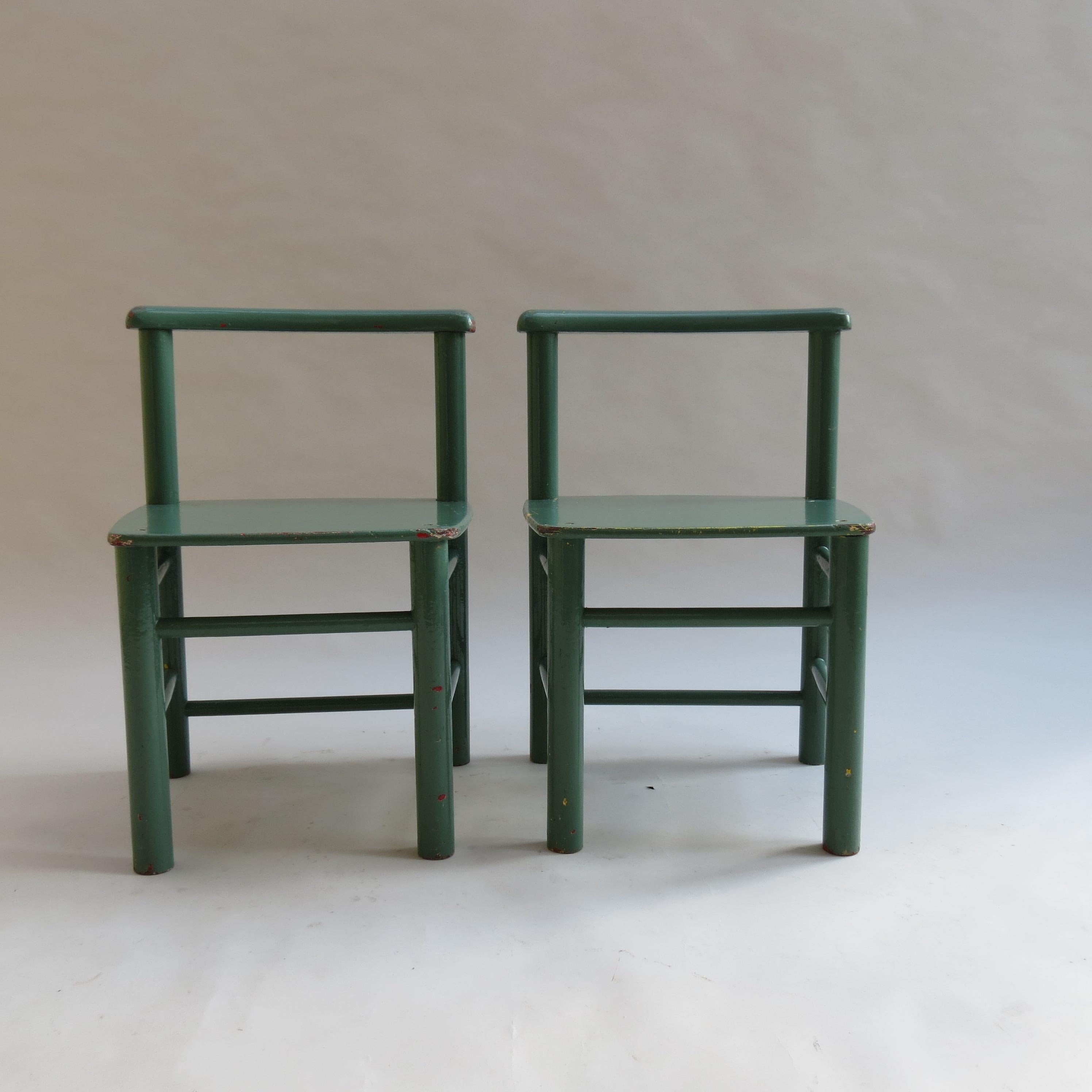 Machine-Made Pair of Scandinavian Childs Chairs in Green from the 1960s