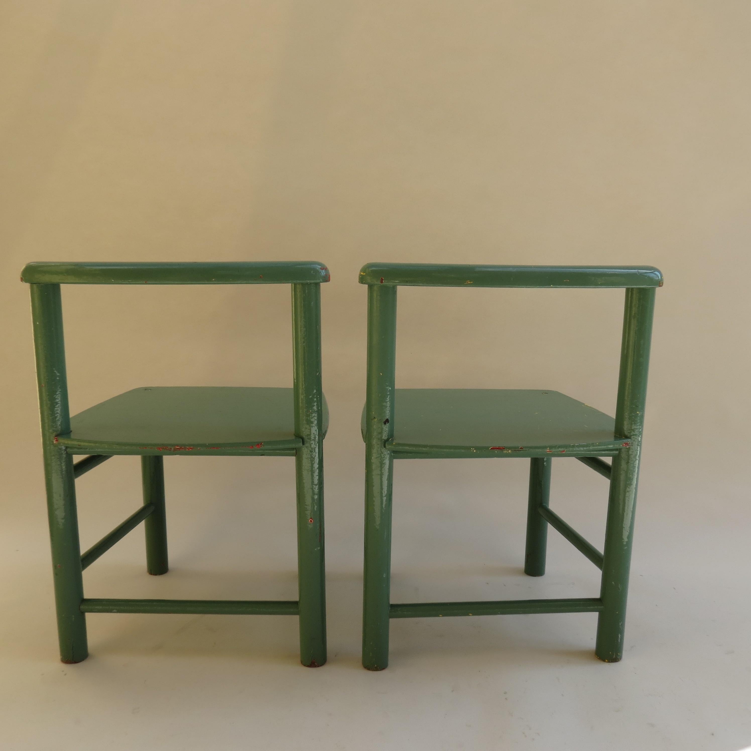 Pine Pair of Scandinavian Childs Chairs in Green from the 1960s