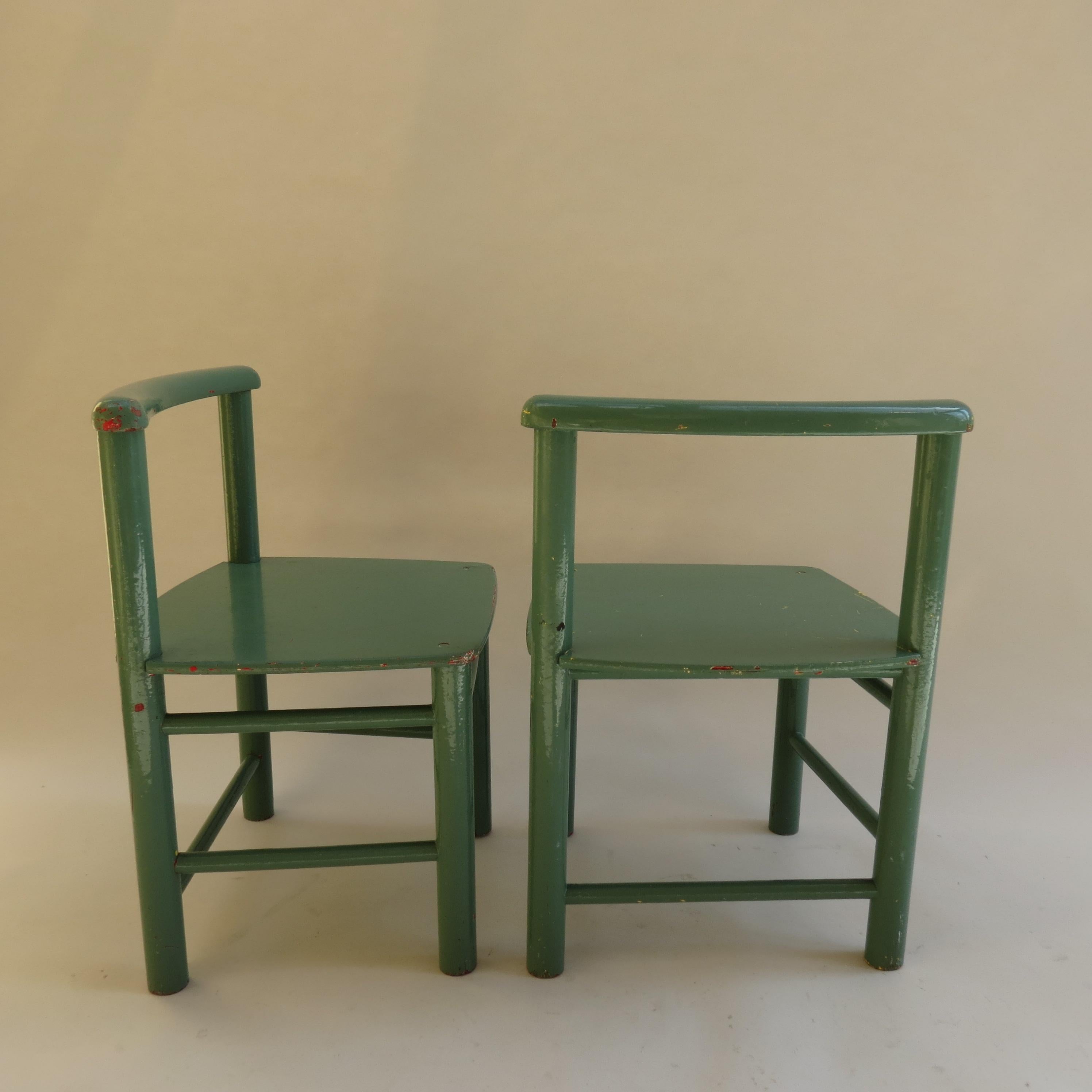 Pair of Scandinavian Childs Chairs in Green from the 1960s 2