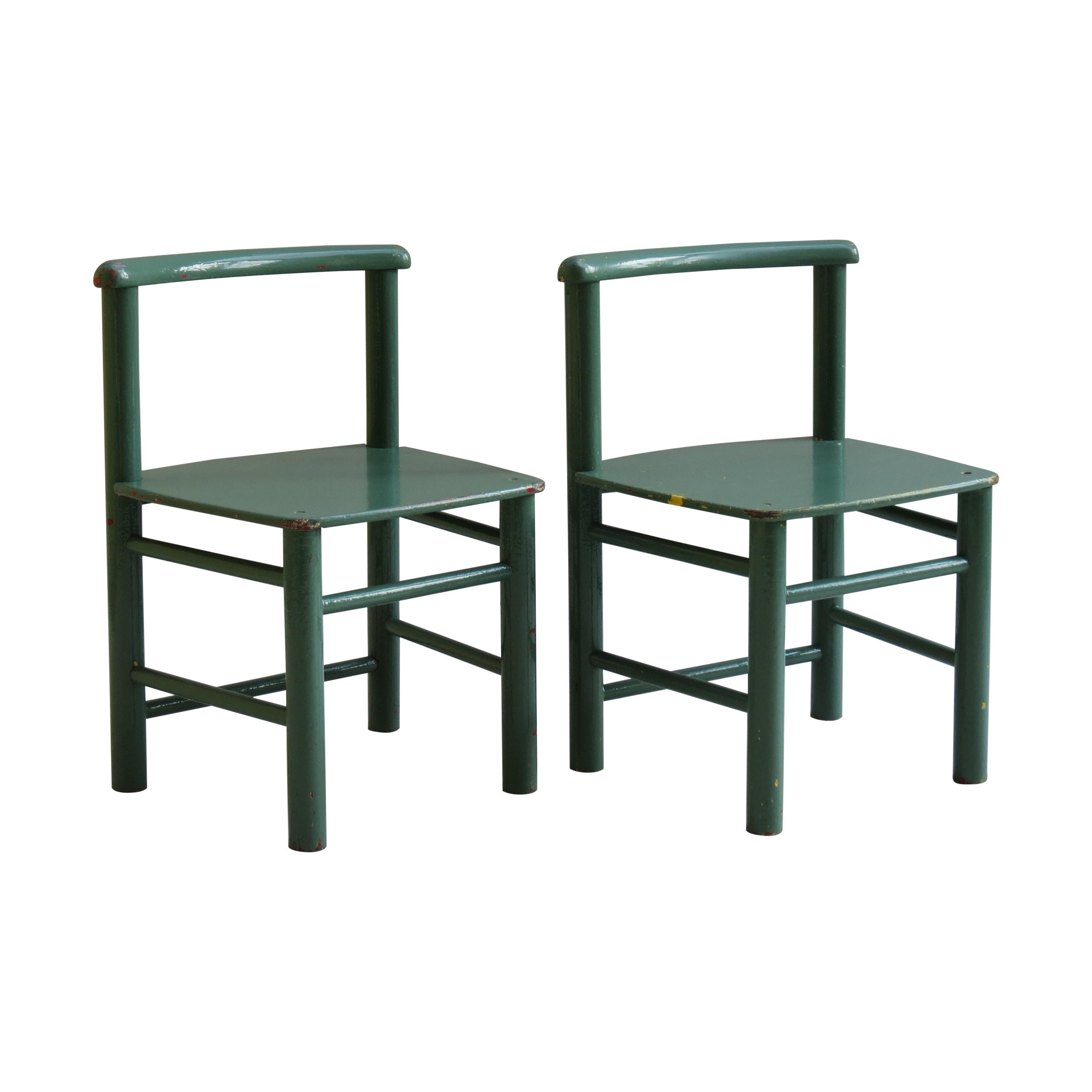Pair of Scandinavian Childs Chairs in Green from the 1960s