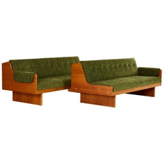 Pair of Scandinavian Daybed, Teak and Velvet, 1950