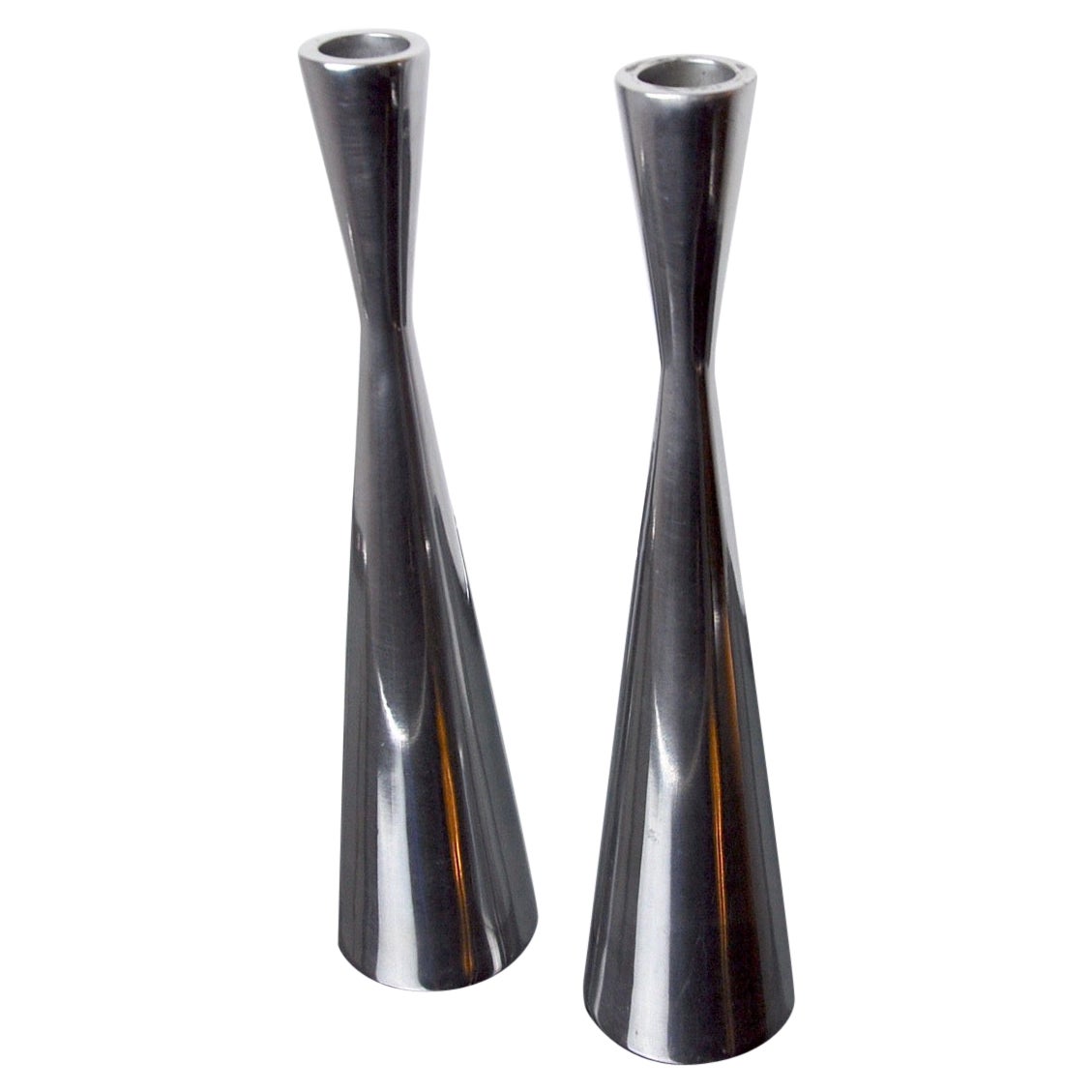Paire de bougeoirs scandinaves en diamantbolo, aluminium, sweden, 1970