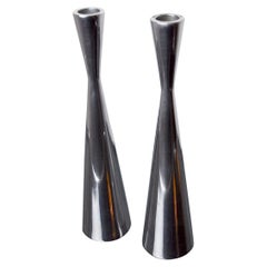 Pair of Scandinavian Diabolo Candle Holders, Aluminum, Sweden, circa 1970