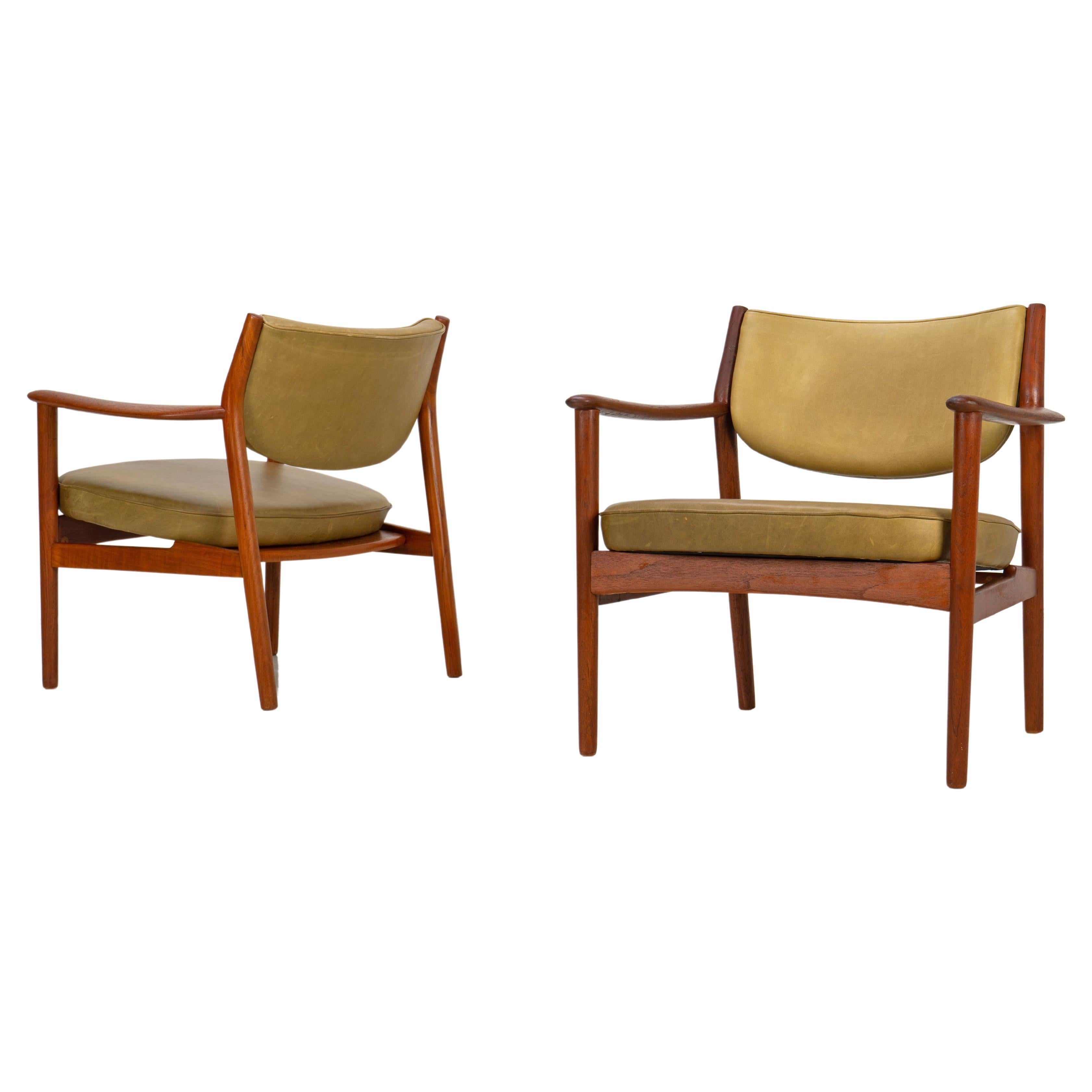 Pair of Scandinavian Easy Chairs with Teak and Leather by Westnofa, 1960s