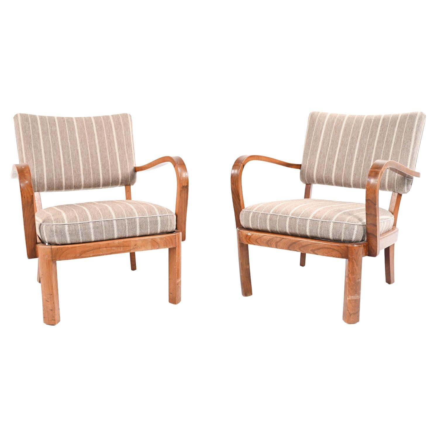 Pair of Scandinavian Elm Wood Bridge Chairs, 1940's-1950's