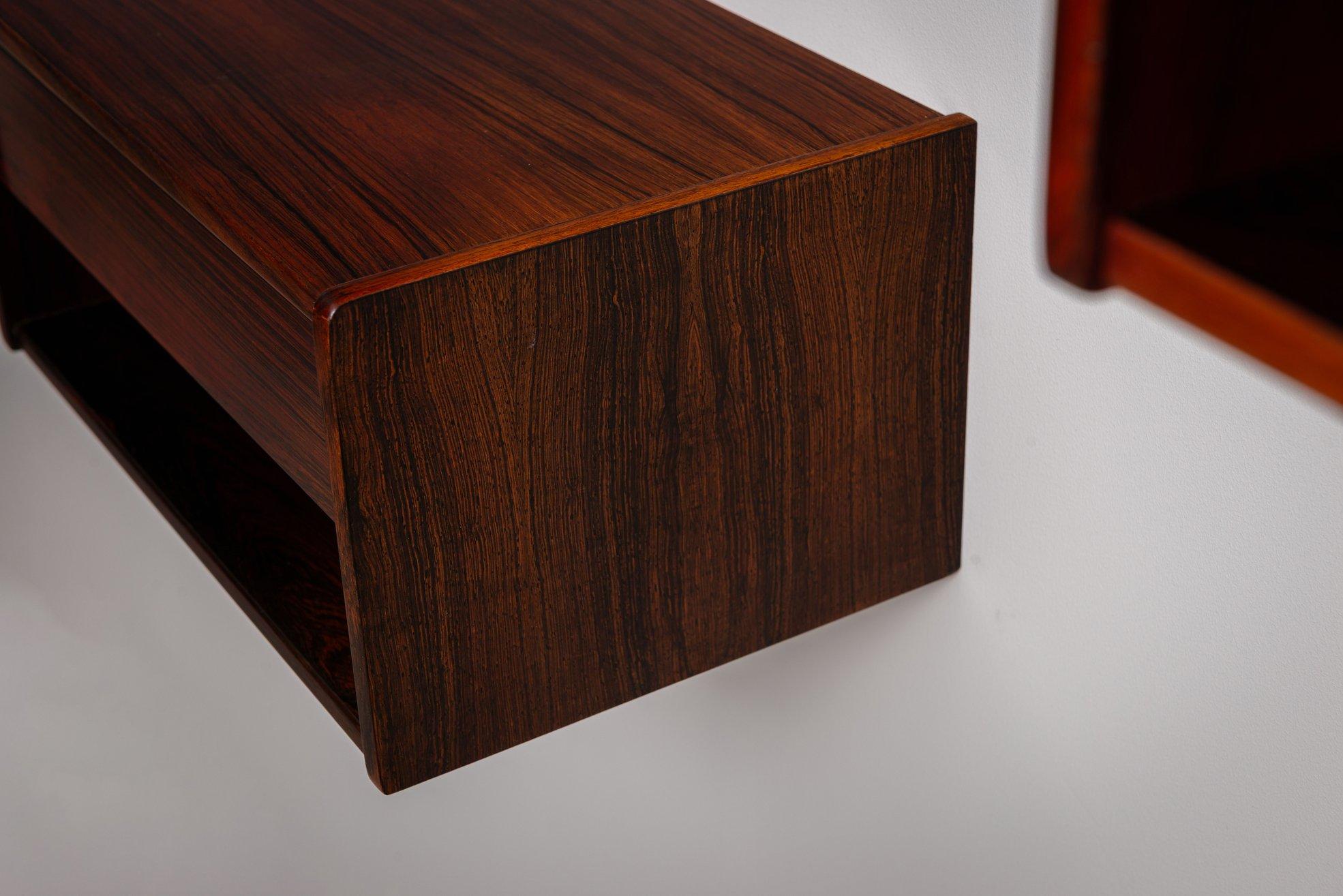 Coppia di comodini galleggianti scandinavi in palissandro Danimarca 1960 in vendita 6