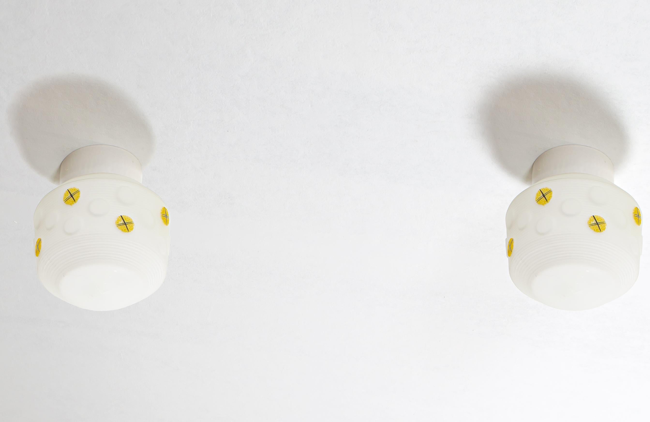 Mid-Century Modern Pair of Scandinavian Flush Mount Ceiling Lamps, 1950s