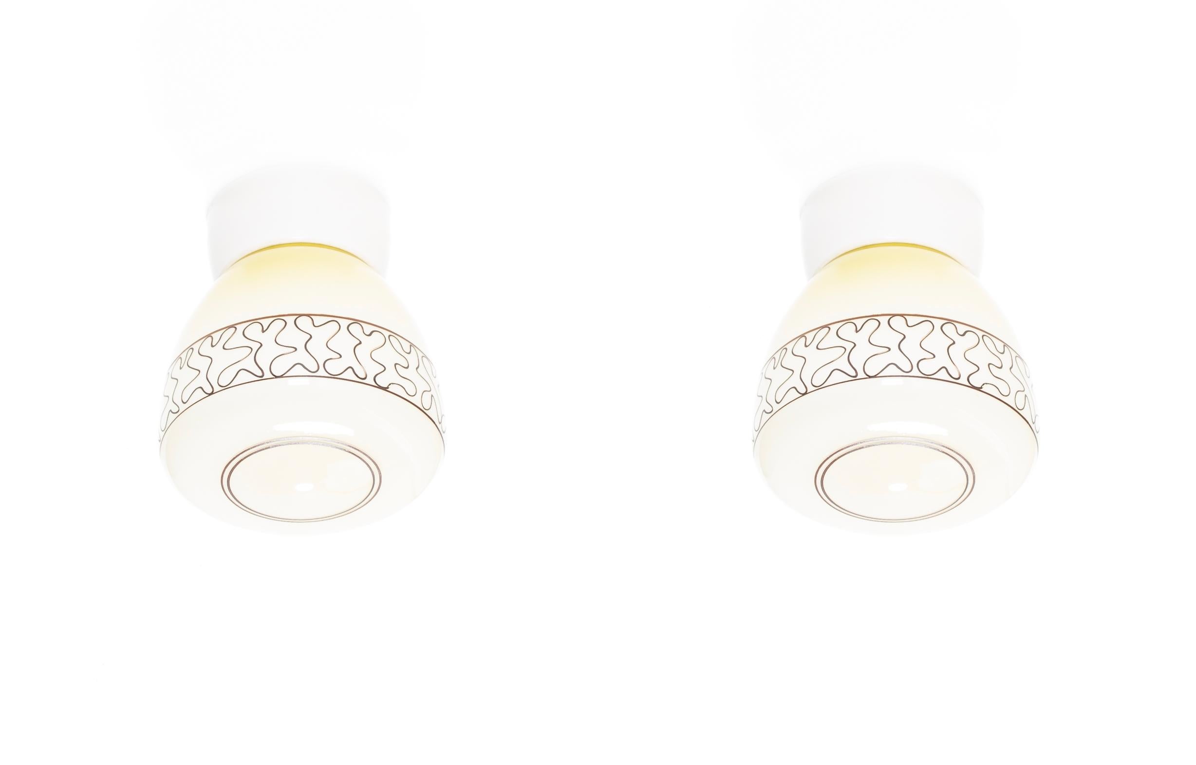 Pair of Scandinavian Flush Mount Ceiling Lamps, 1950s In Good Condition In Oslo, NO