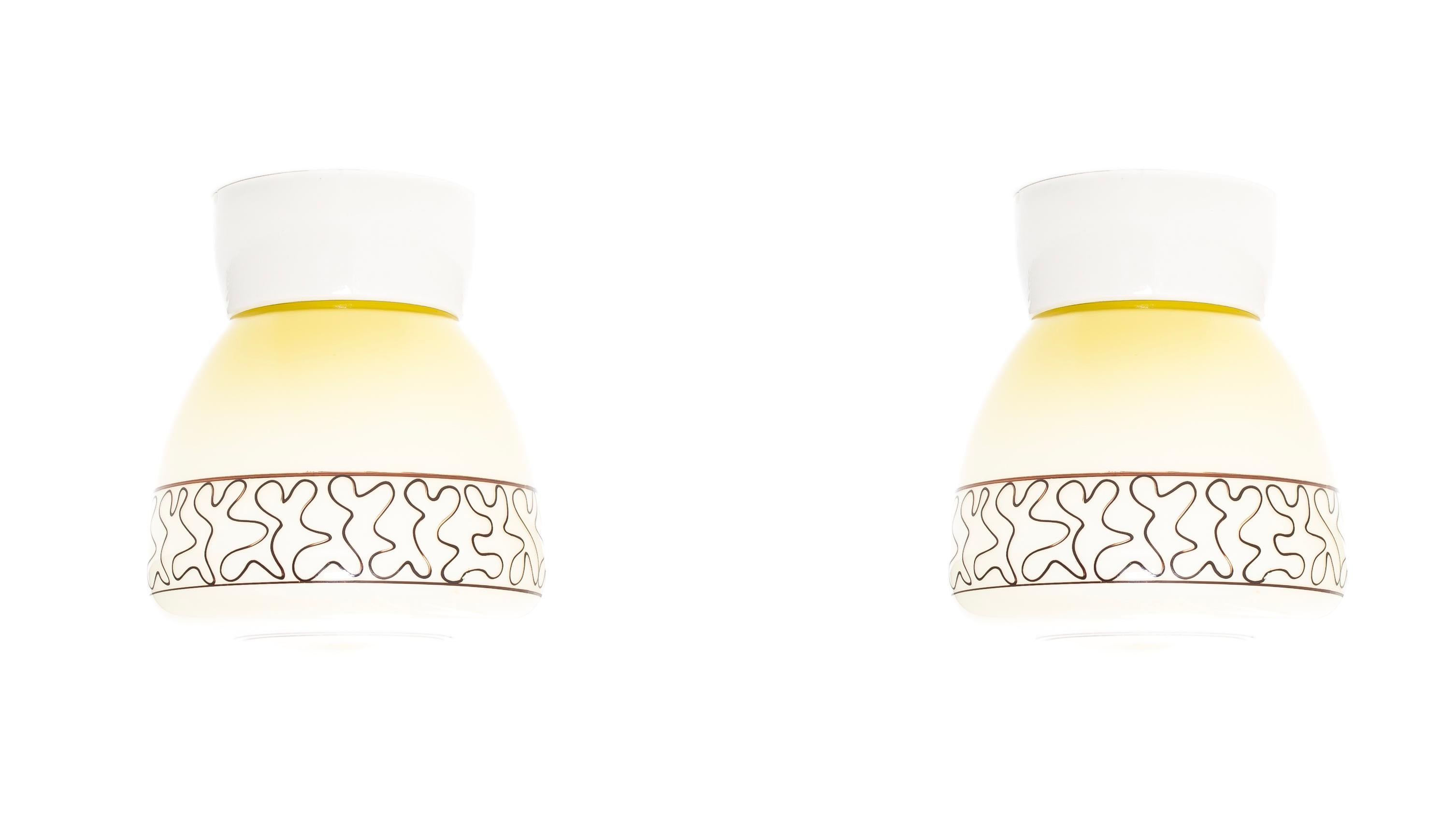 Mid-20th Century Pair of Scandinavian Flush Mount Ceiling Lamps, 1950s