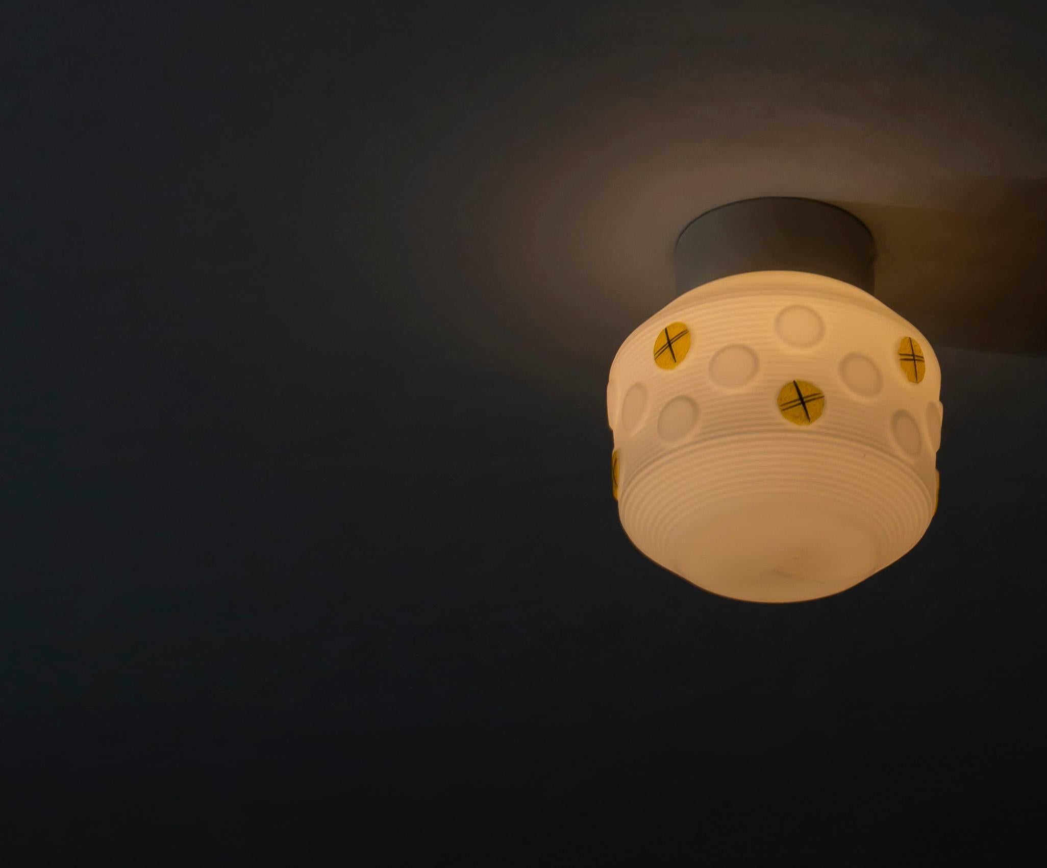 Porcelain Pair of Scandinavian Flush Mount Ceiling Lamps, 1950s