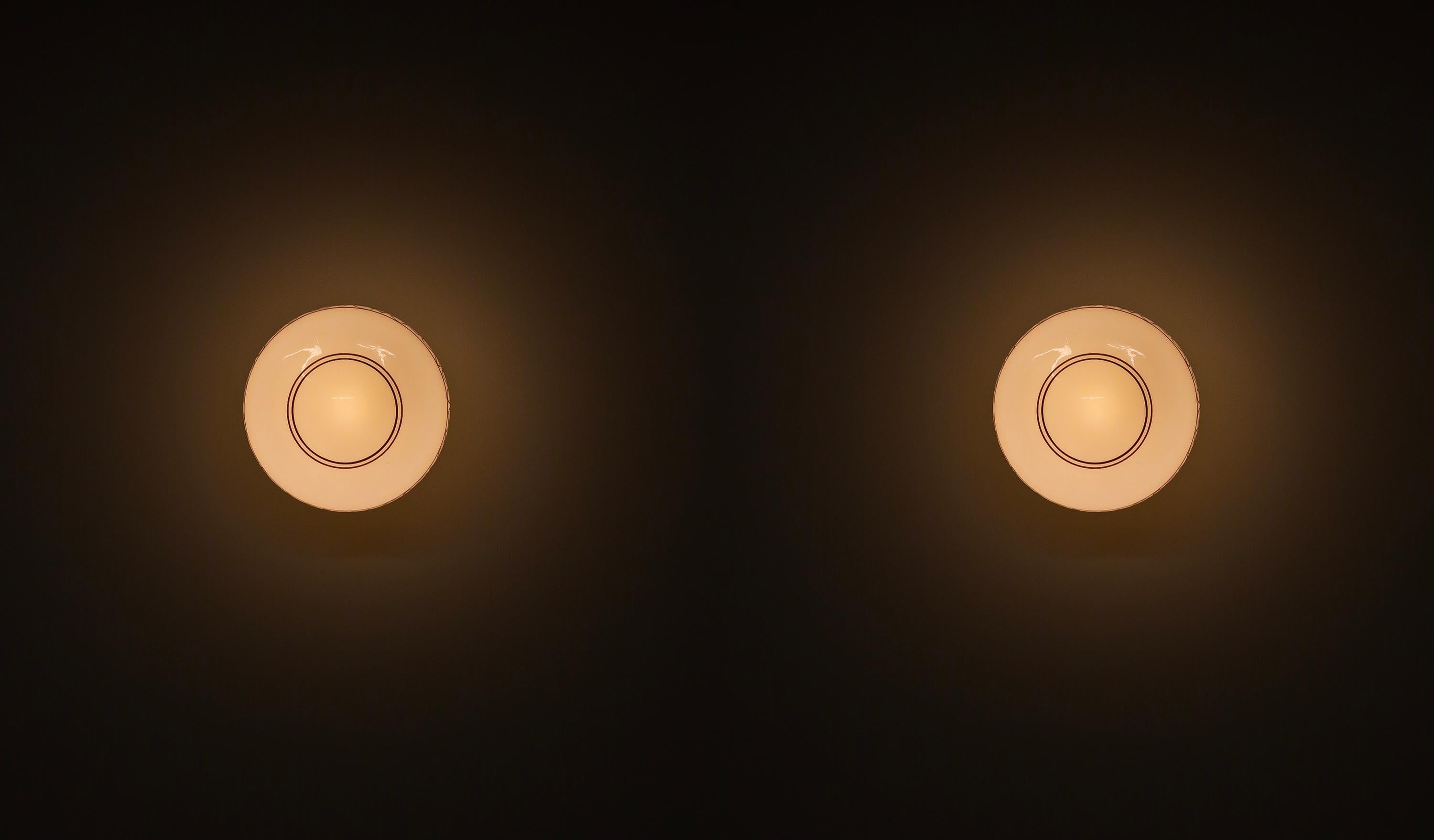 Pair of Scandinavian Flush Mount Ceiling Lamps, 1950s 1