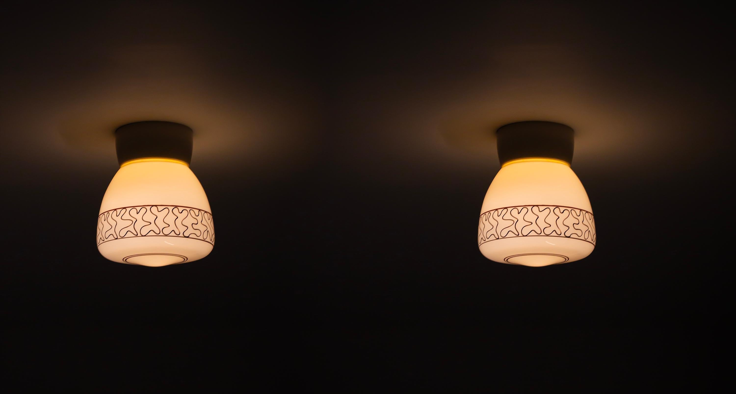 Pair of Scandinavian Flush Mount Ceiling Lamps, 1950s 2