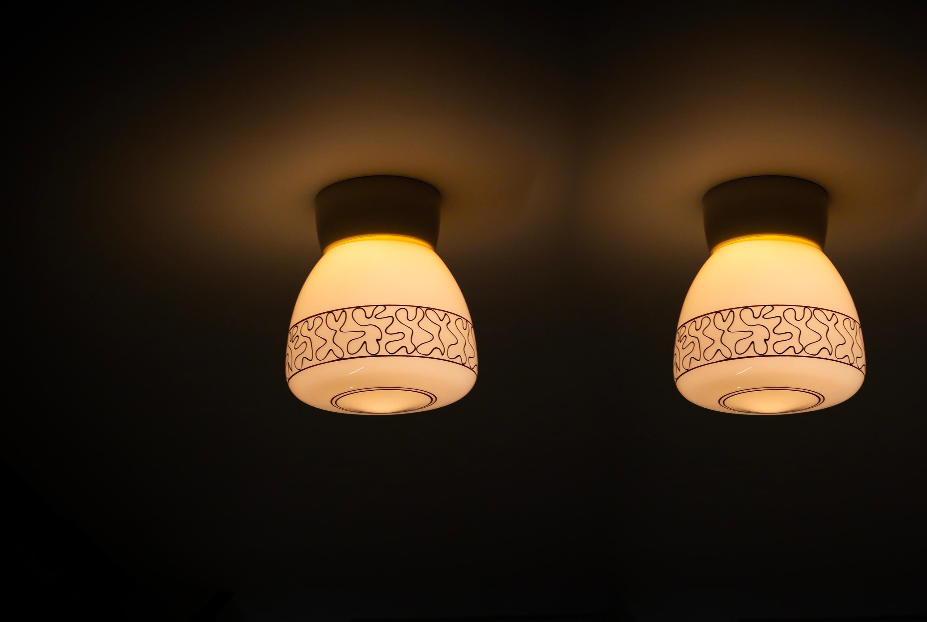 Pair of Scandinavian Flush Mount Ceiling Lamps, 1950s 3