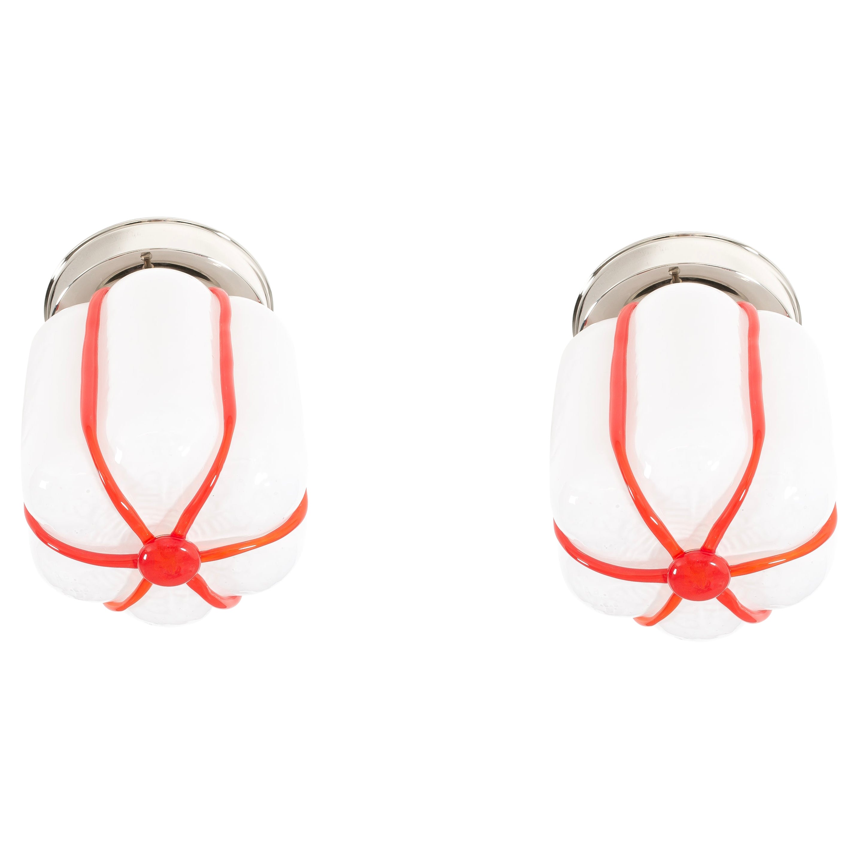 Pair of Scandinavian Flush Mount Ceiling Lights