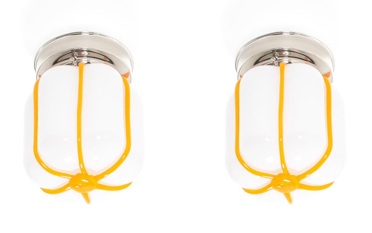 Pair of Scandinavian Flush Mount Ceiling Lights