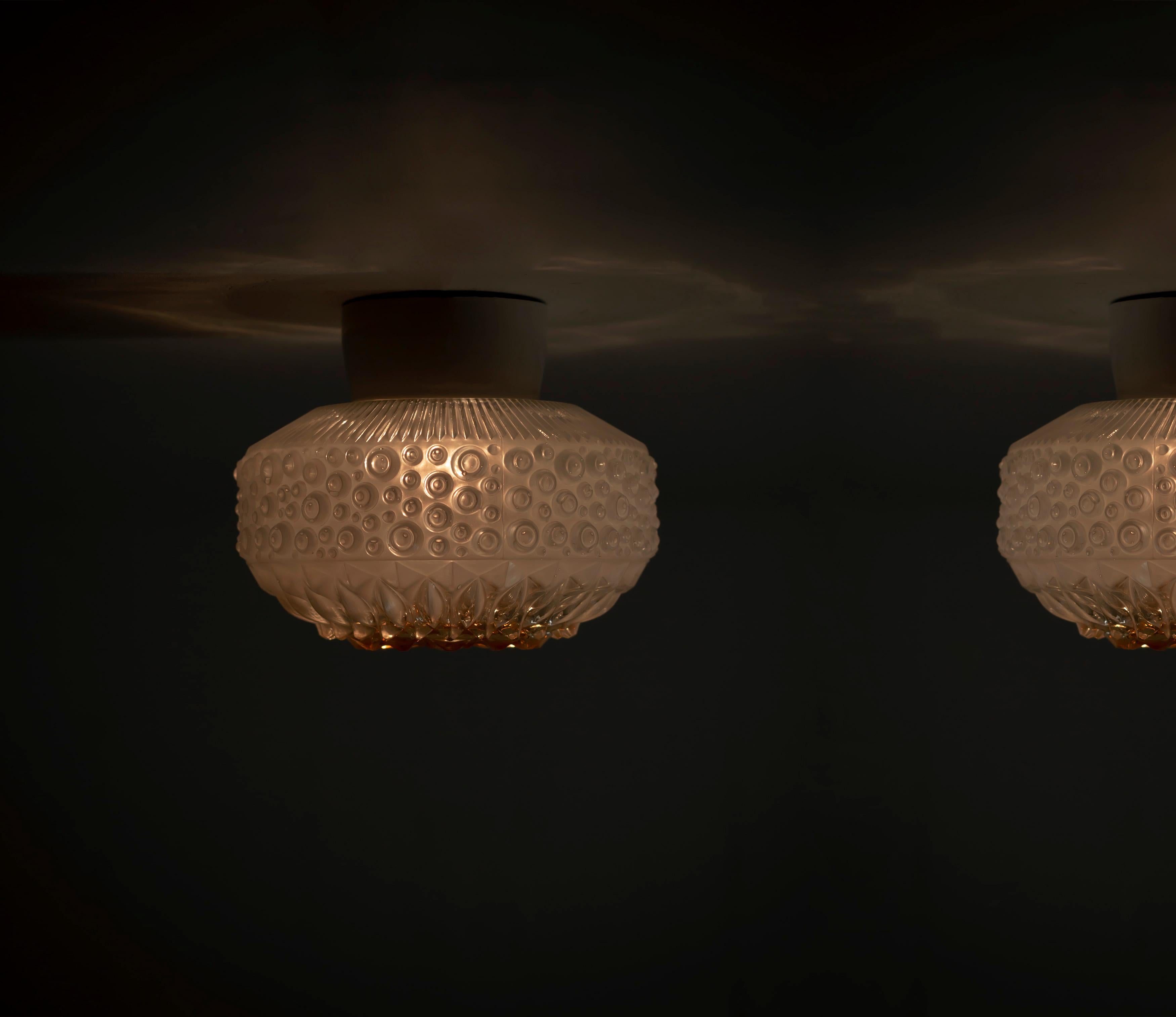 Porcelain Pair of Scandinavian Flushmount Ceiling Lamps, 1950s