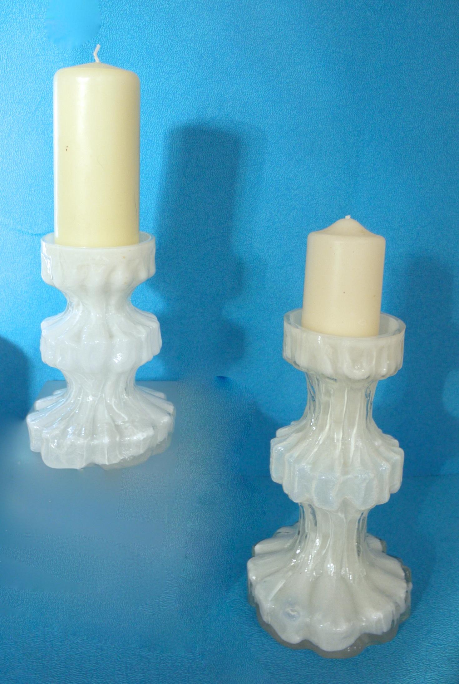 German Pair of Scandinavian Glass Candlesticks Ingrid Glasshutte Mid-1960s Space Age For Sale