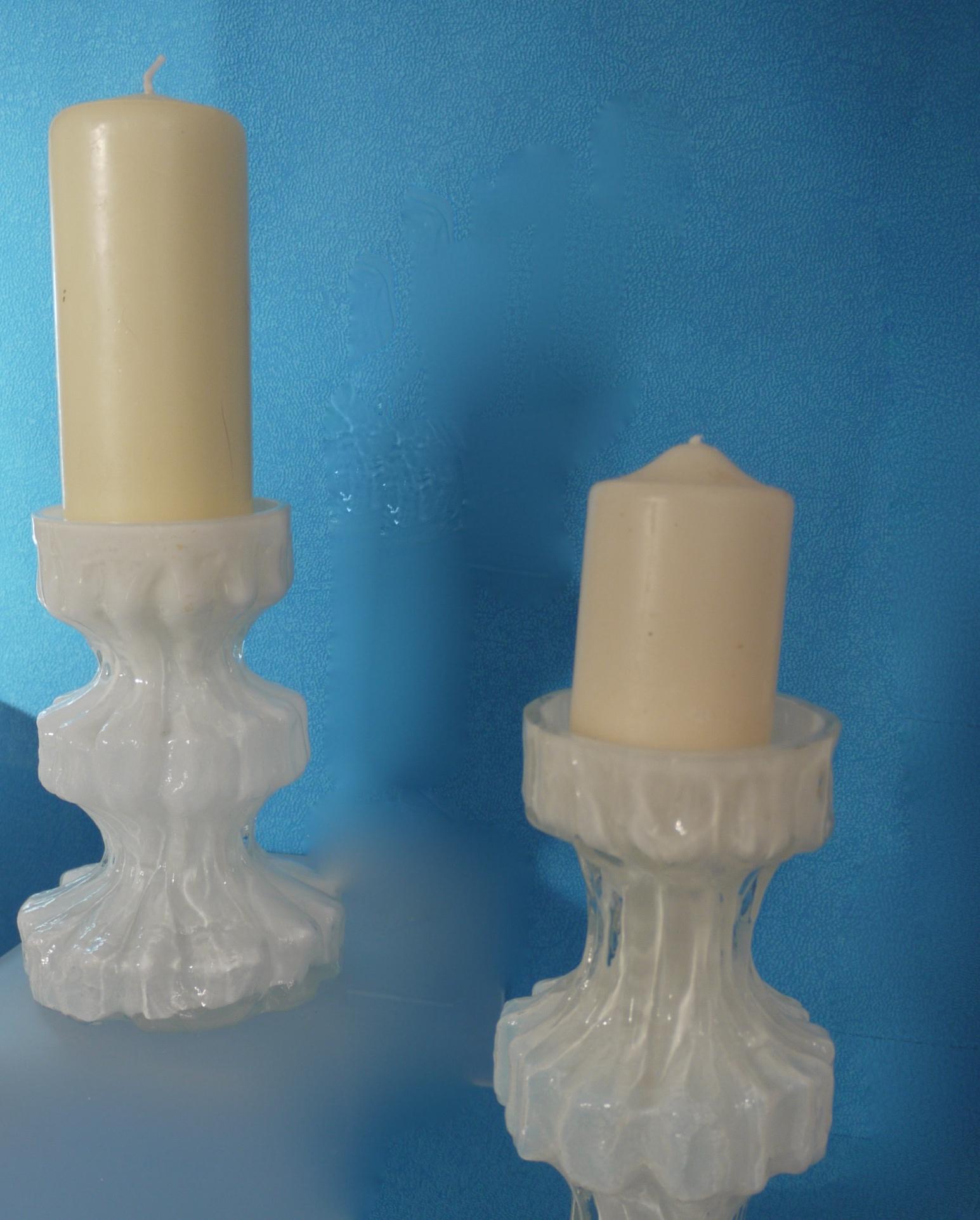 Pair of Scandinavian Glass Candlesticks Ingrid Glasshutte Mid-1960s Space Age In Good Condition For Sale In Halstead, GB