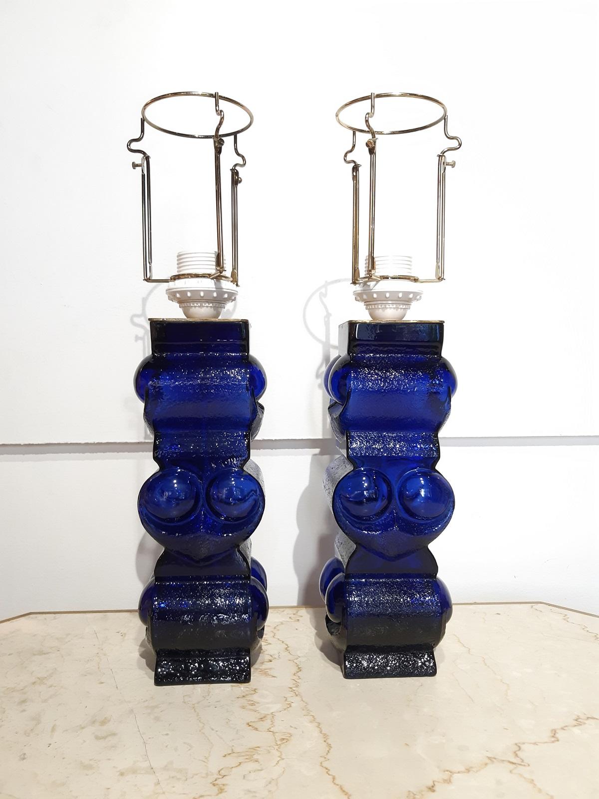 Pair of Scandinavian Mid Century Modern Glass Table Lamps, 1960s In Good Condition In Toulouse, Midi-Pyrénées