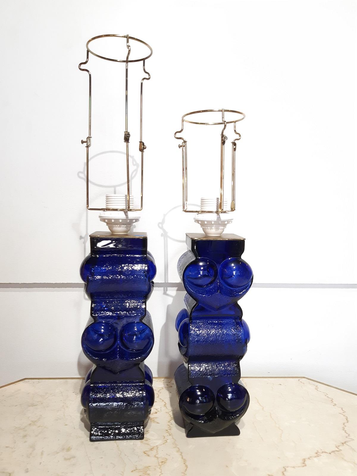 Pair of Scandinavian Mid Century Modern Glass Table Lamps, 1960s 1