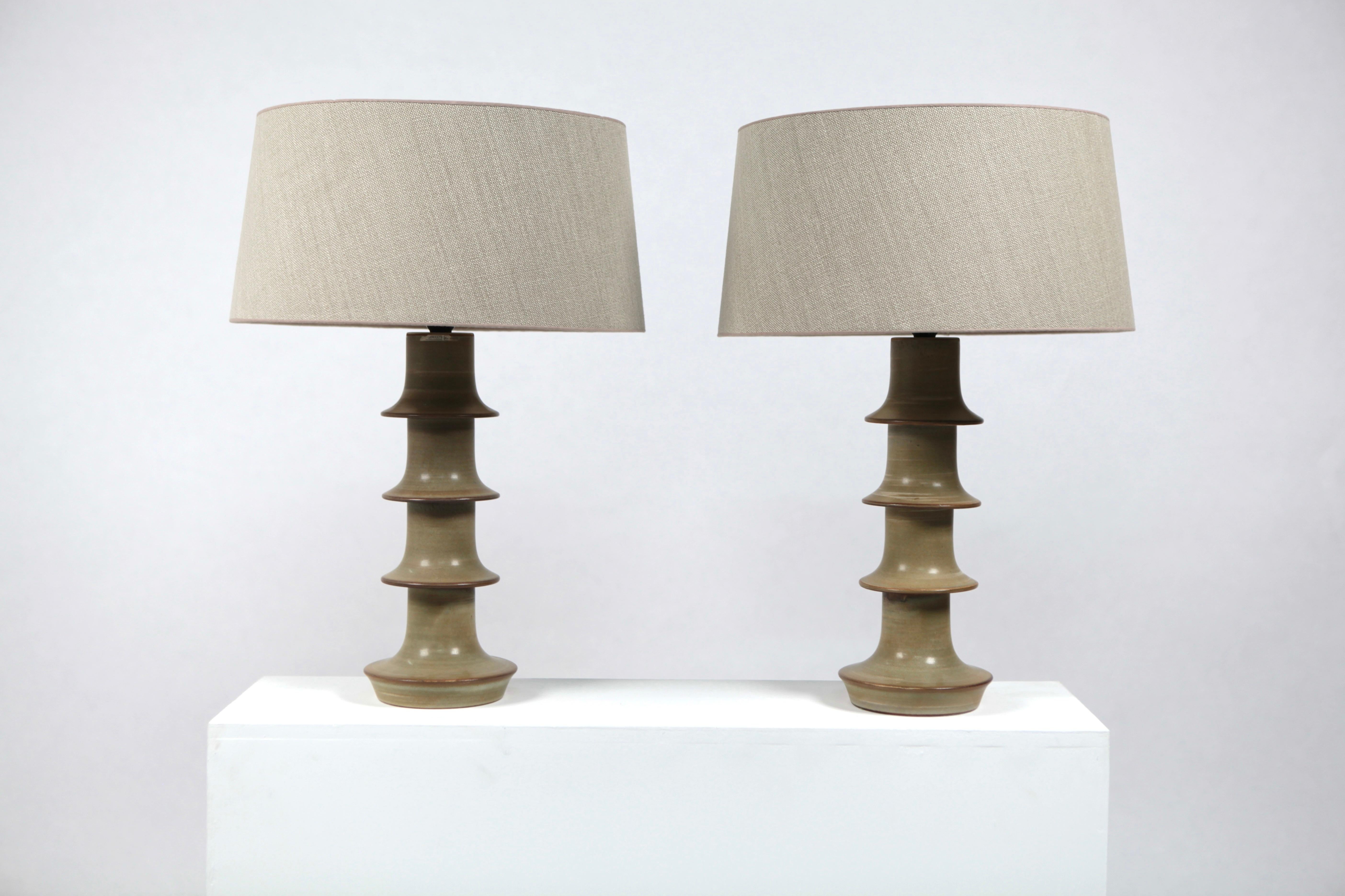 Pair of Scandinavian Green Glazed Stoneware Table-Lamps, Sweden, 1960s 7