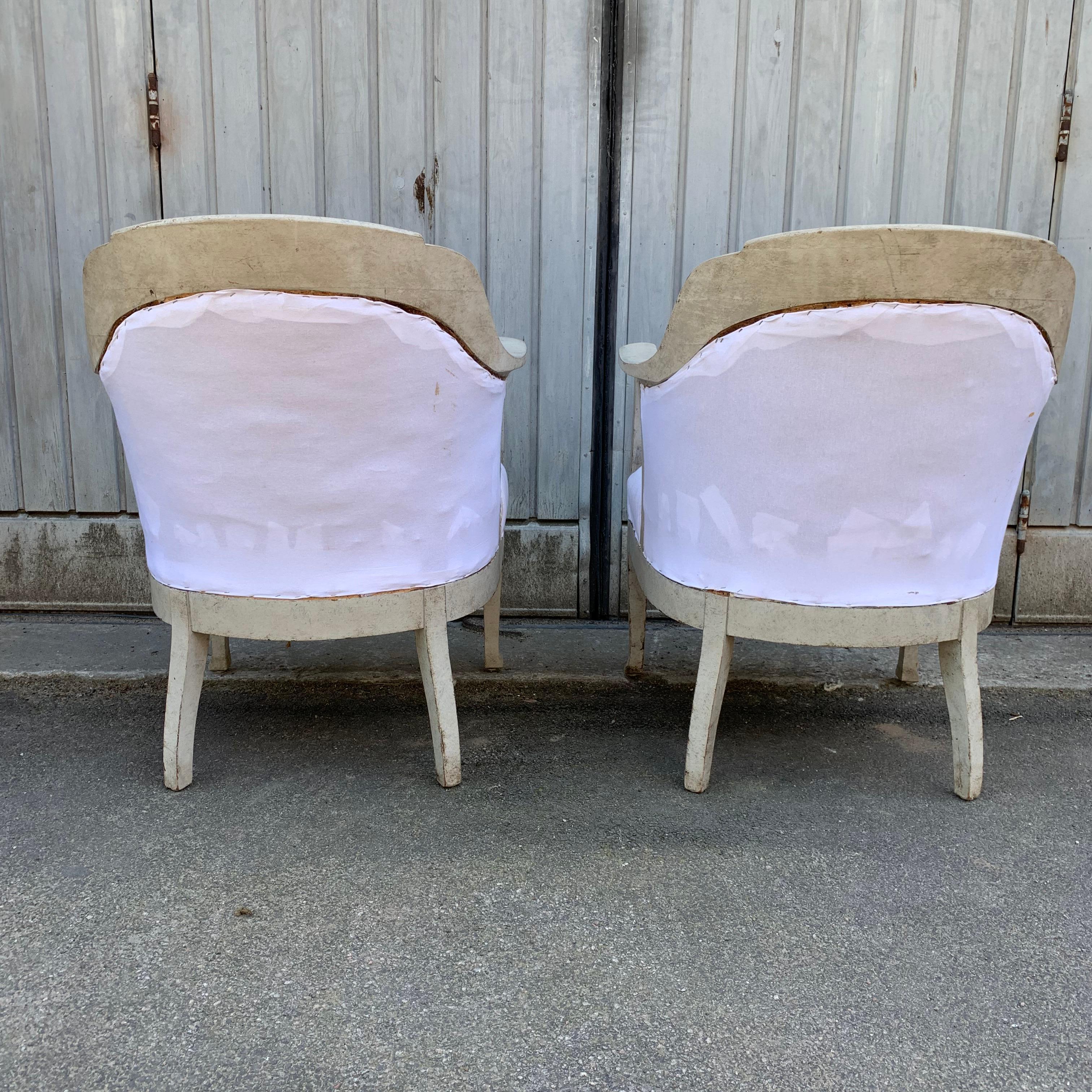 Pair of Scandinavian Gustavian Style Gray Painted Armchairs 5