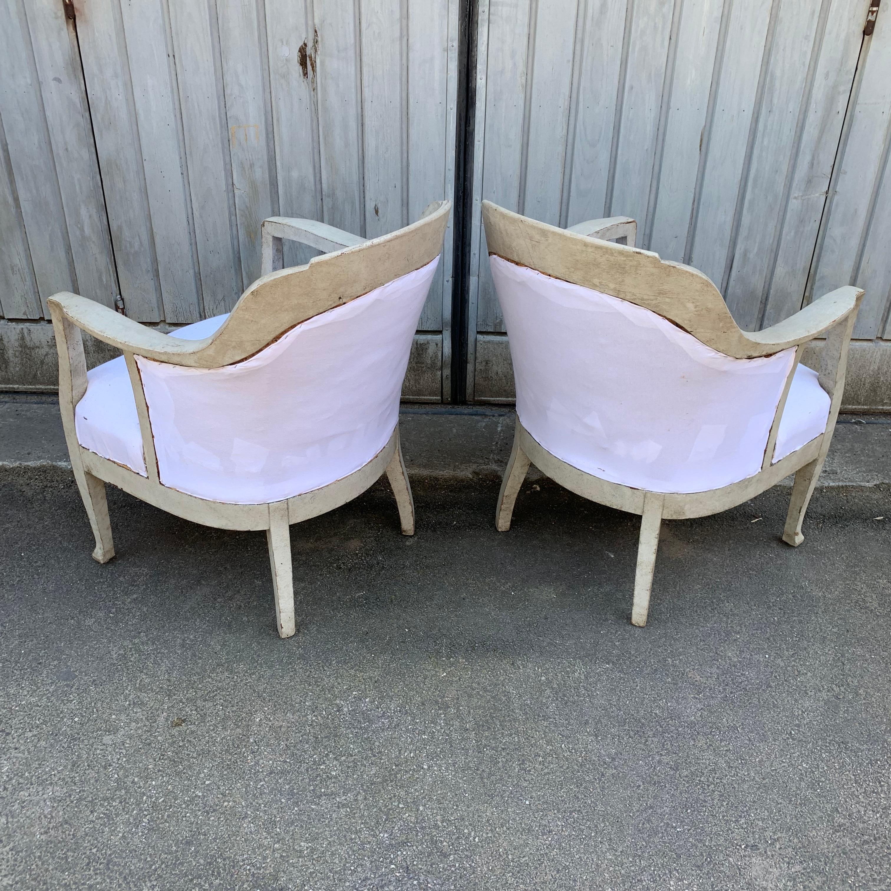 Pair of Scandinavian Gustavian Style Gray Painted Armchairs 6