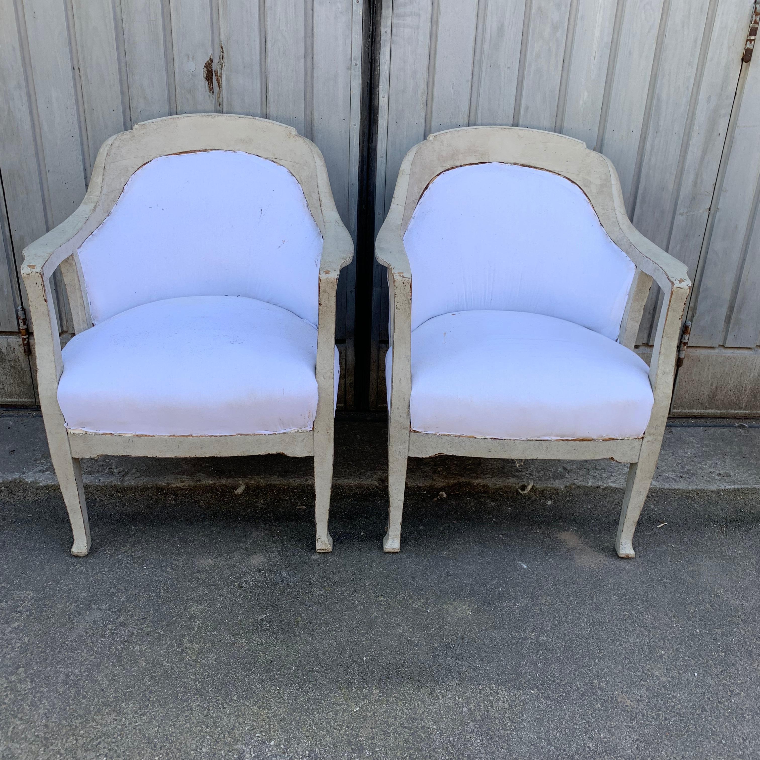 Pair of Scandinavian Gustavian Style Gray Painted Armchairs 10