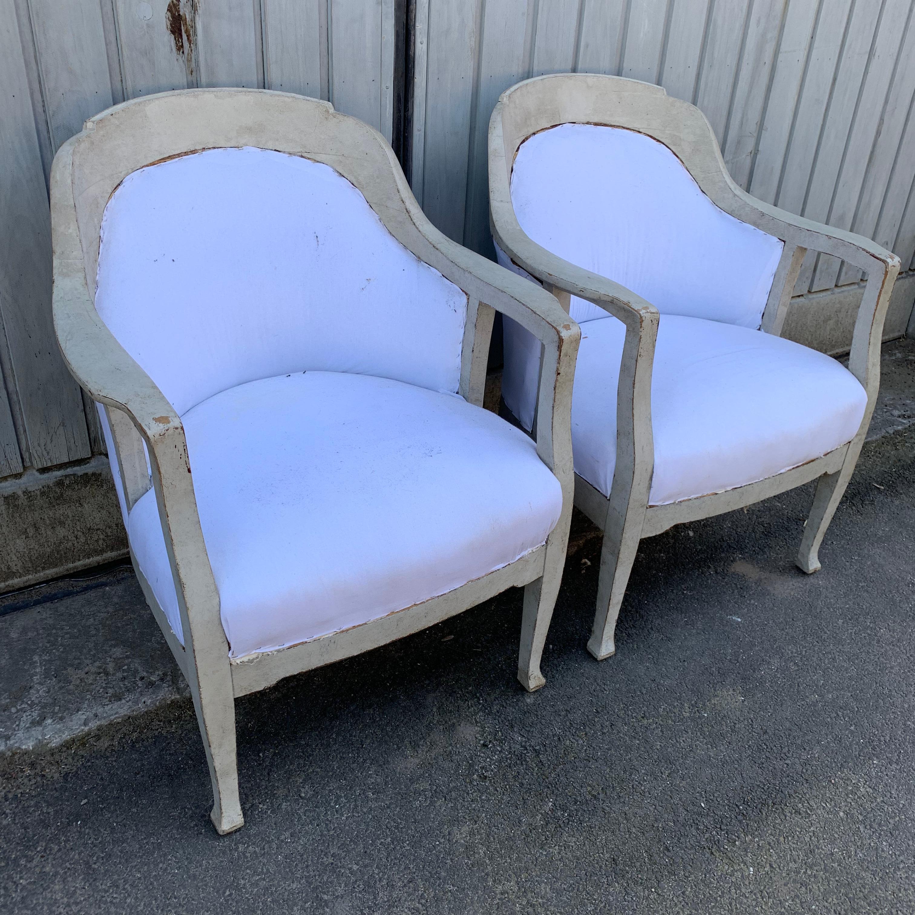 Pair of Scandinavian Gustavian Style Gray Painted Armchairs 12
