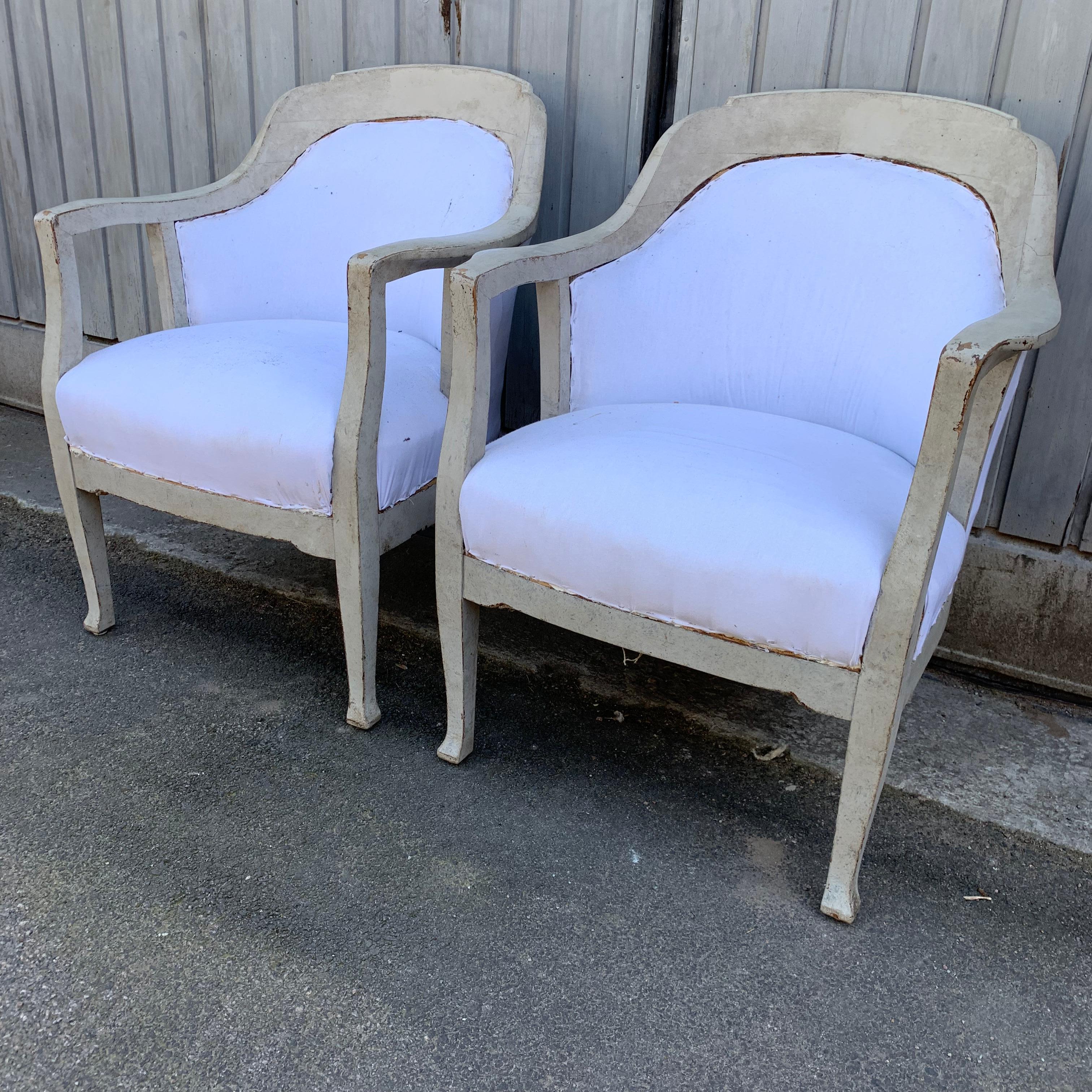 Pair of Scandinavian Gustavian Style Gray Painted Armchairs 3