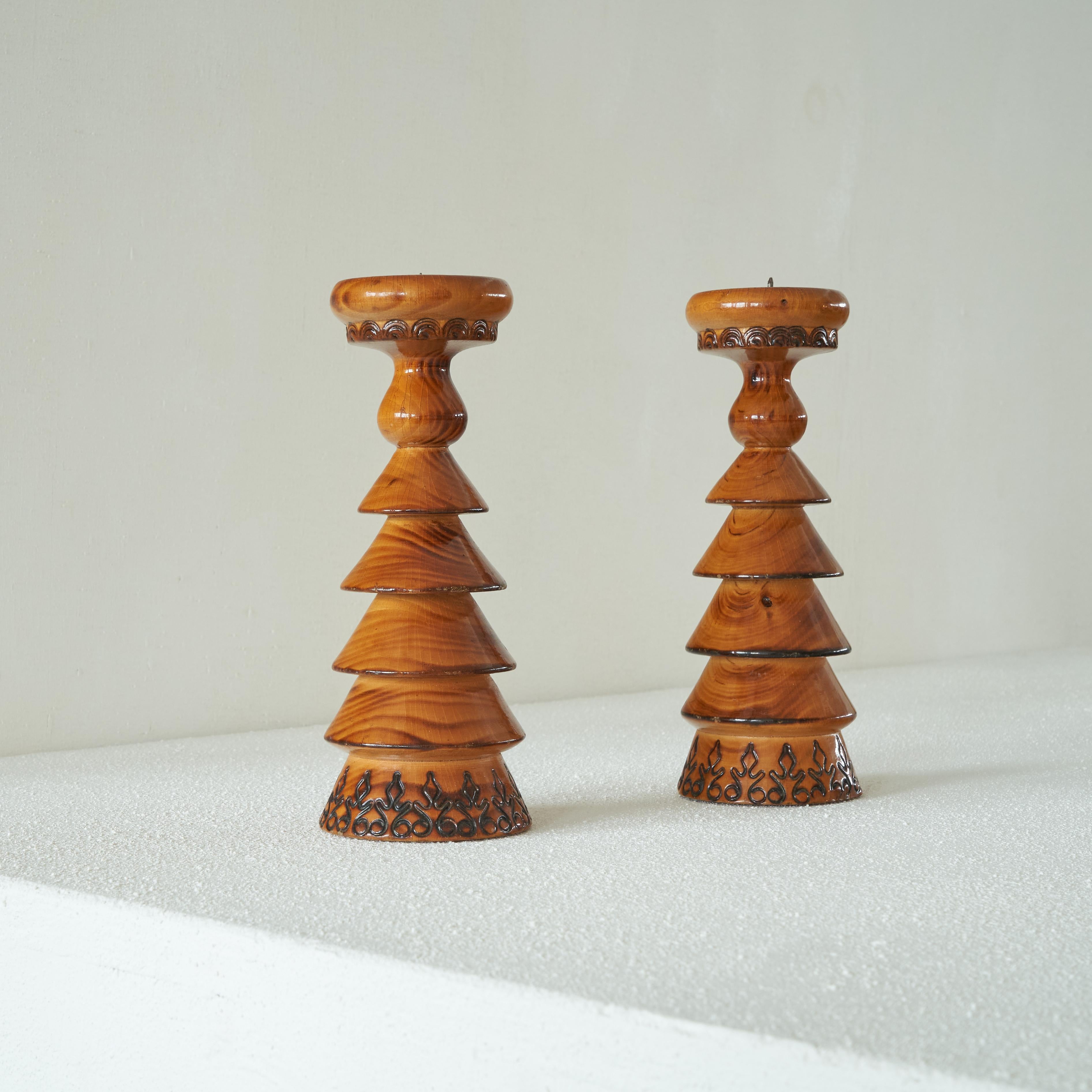 wooden scandinavian candlesticks