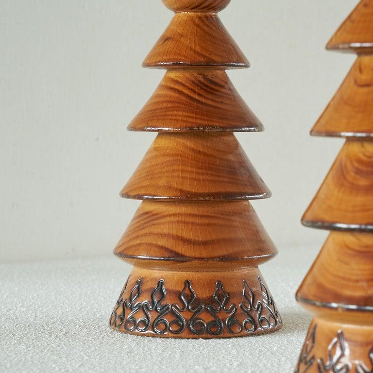 Hand-Crafted Pair of Scandinavian Lacquered Wood Candlesticks For Sale