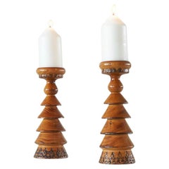 Vintage Pair of Scandinavian Lacquered Wood Candlesticks